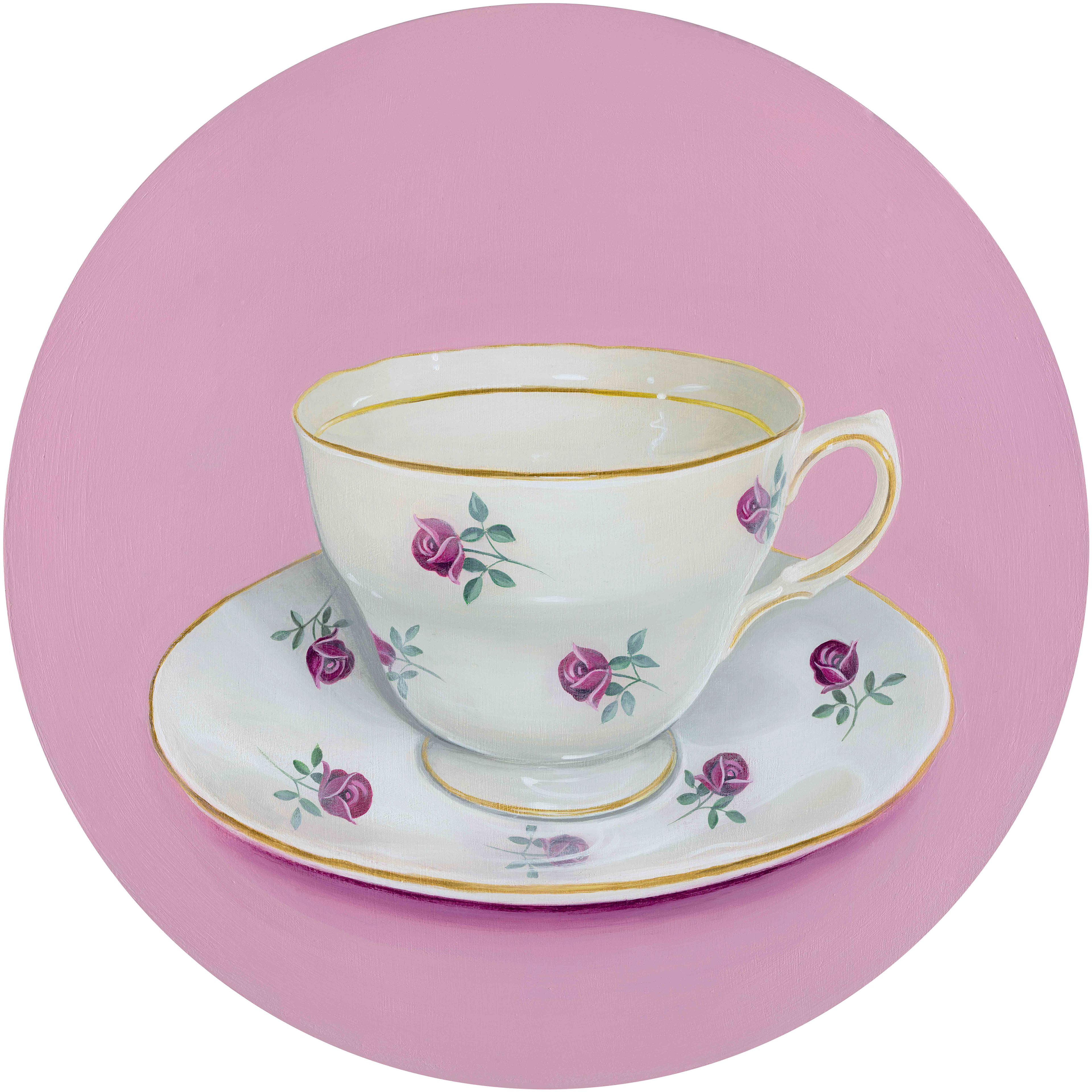 SOLD – Tea Time, 12" Diameter, Acrylic on wood