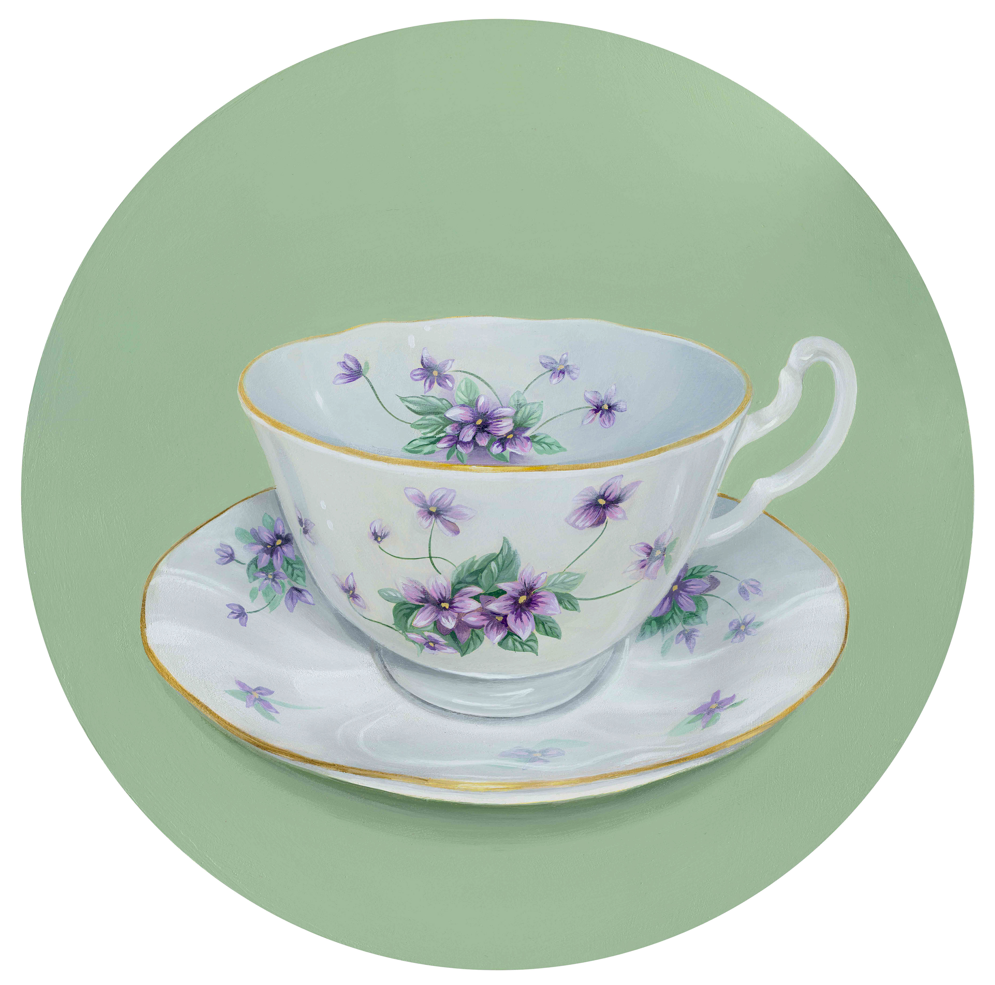 SOLD – Tea with Grandma, 12" Diameter, Acrylic on wood