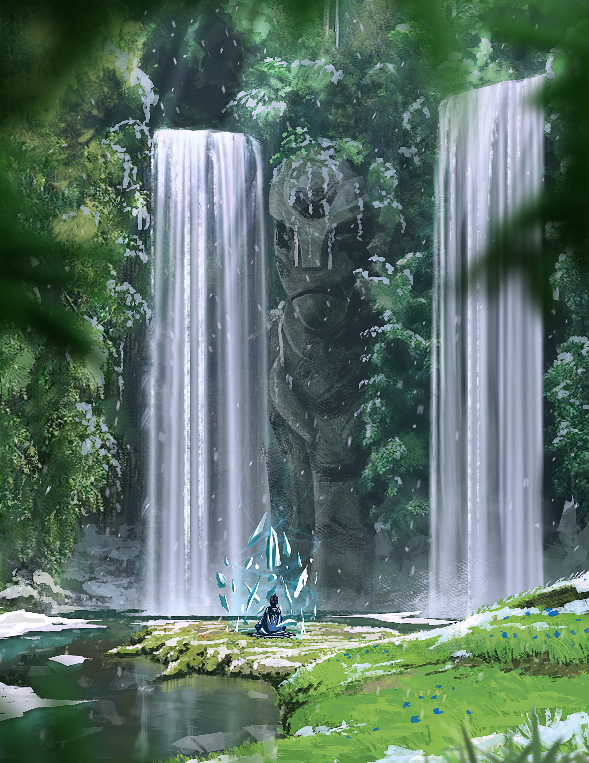 Meditation falls concept
