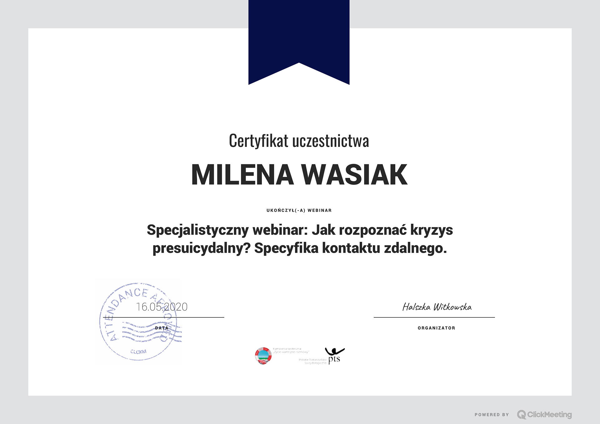 Certyfikat jak rozpoznać kryzys presuicydalny