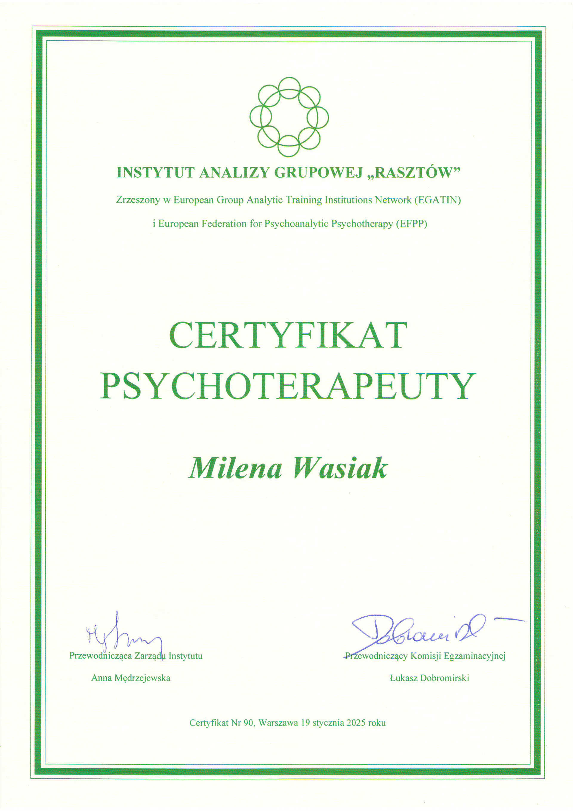 Certyfikat Psychoterapeuty