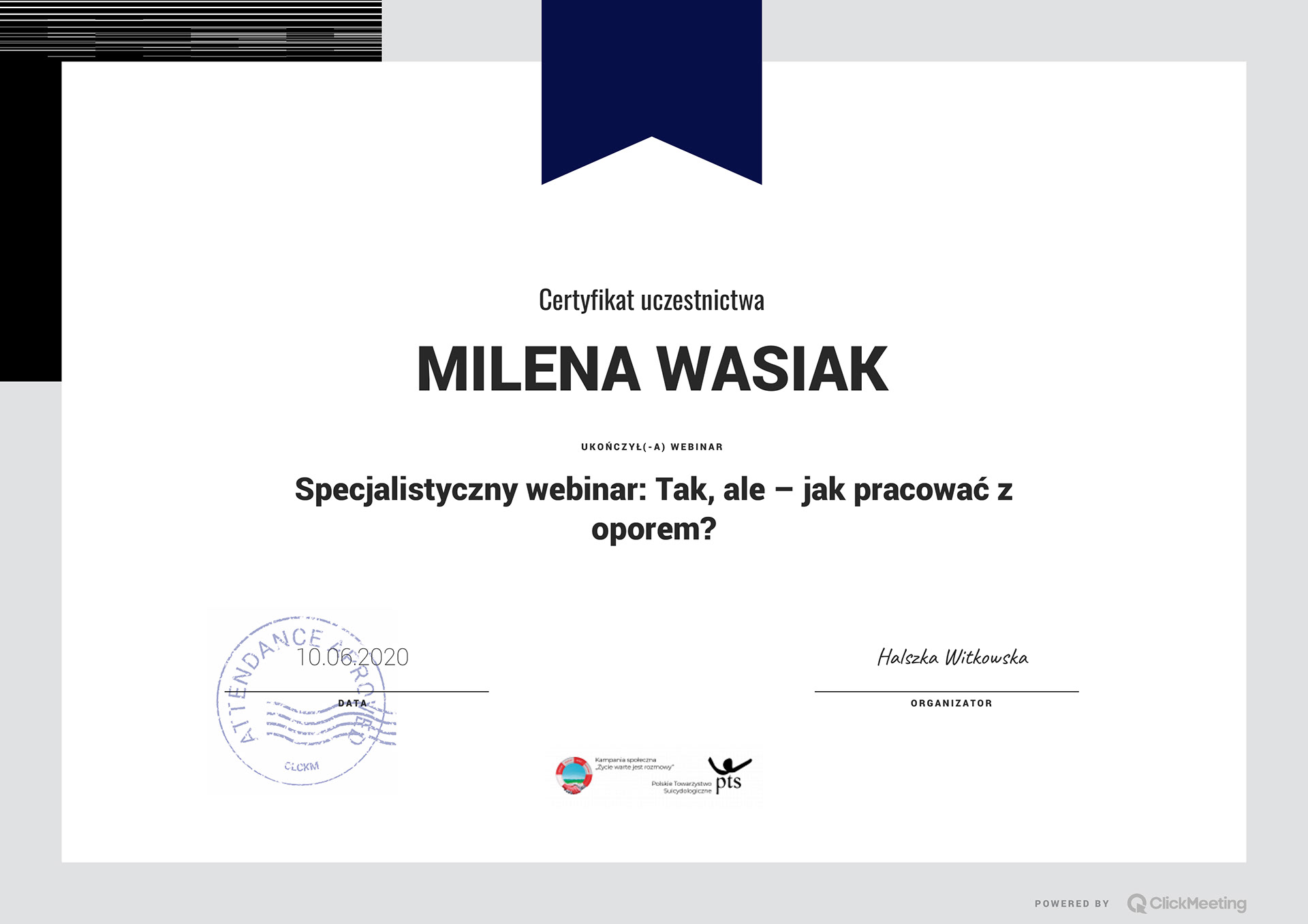 Certyfikat praca z oporem