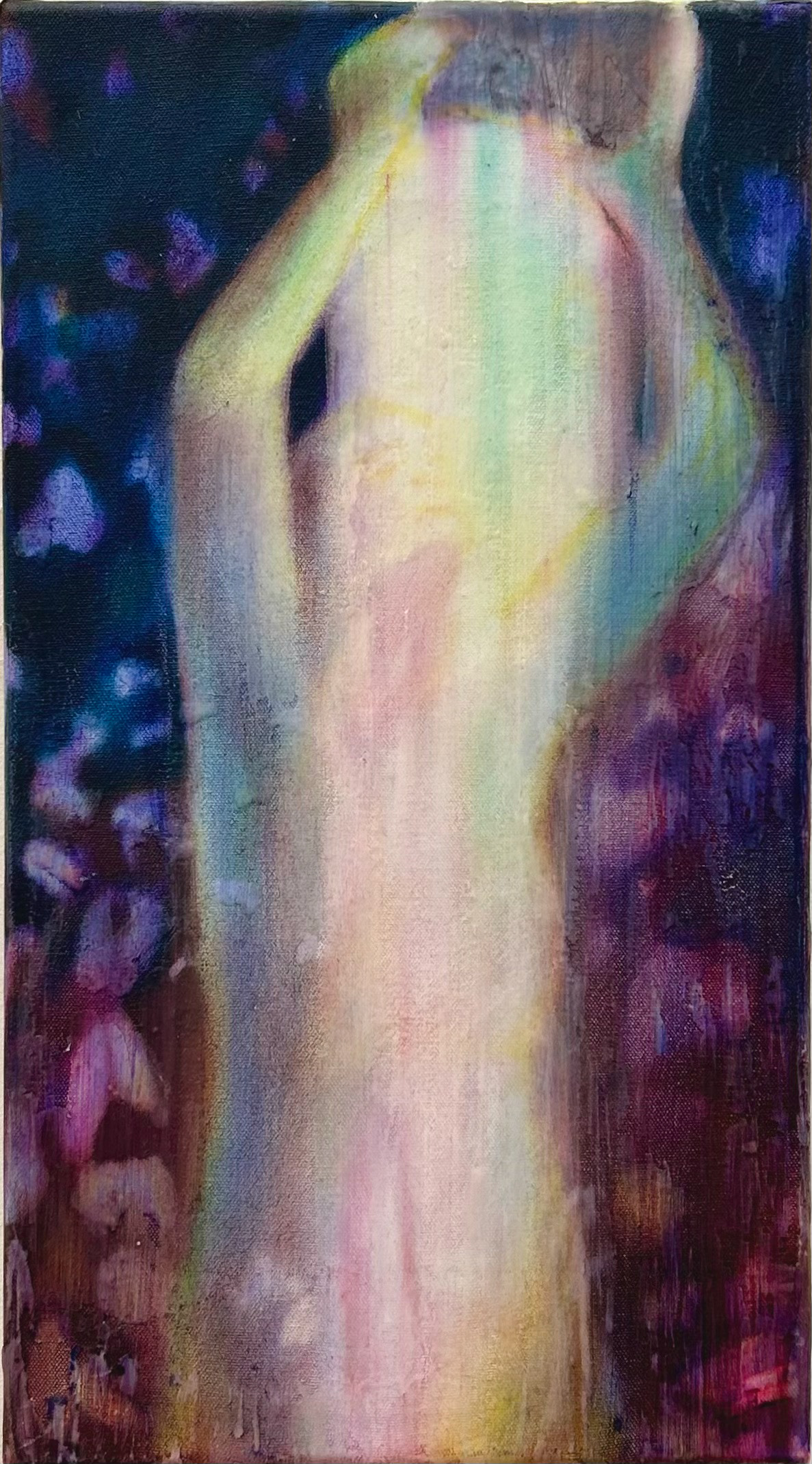 cut me up into little stars, 2024. Oil and wax on canvas. 15 x 25 cm.