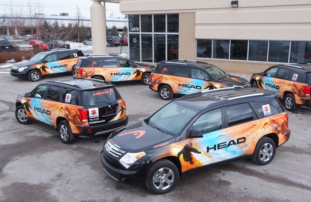 vehicle wrap design visual in parking lot