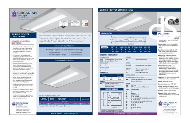 circadian zirclight lighting spec sheet design