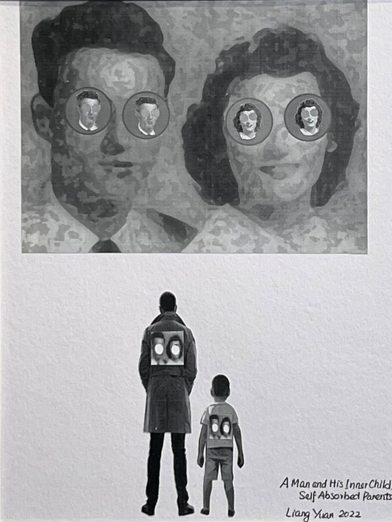A Man and His Inner Child, Self Absorbed Parents, Collage, 11x14in, 2022