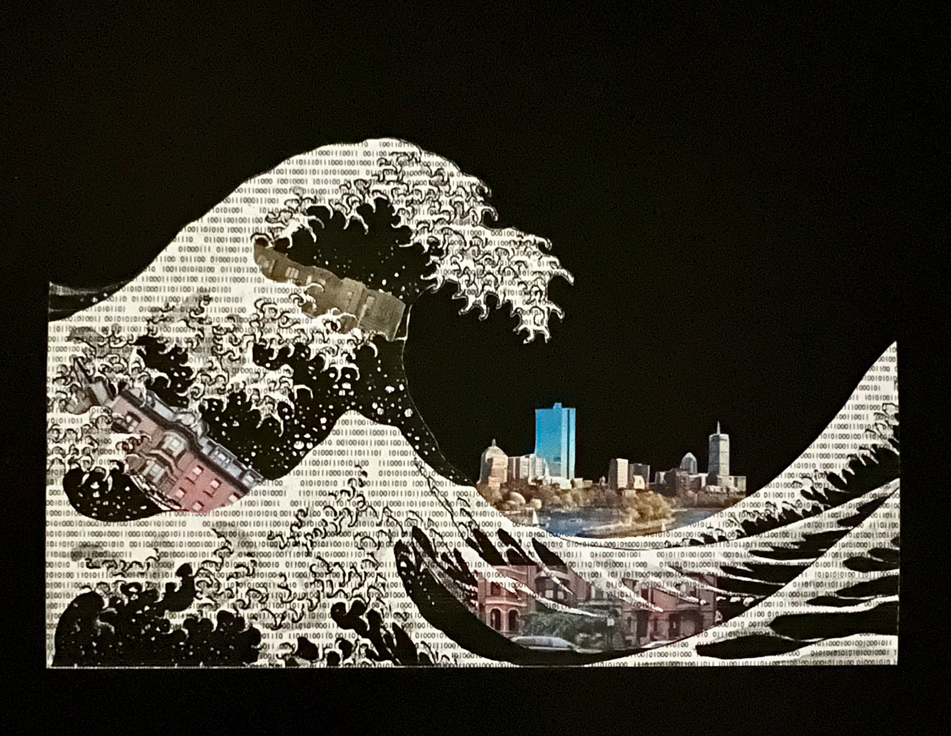 The Wave of AI and Boston. Collage 11x14in, Nov. 2024