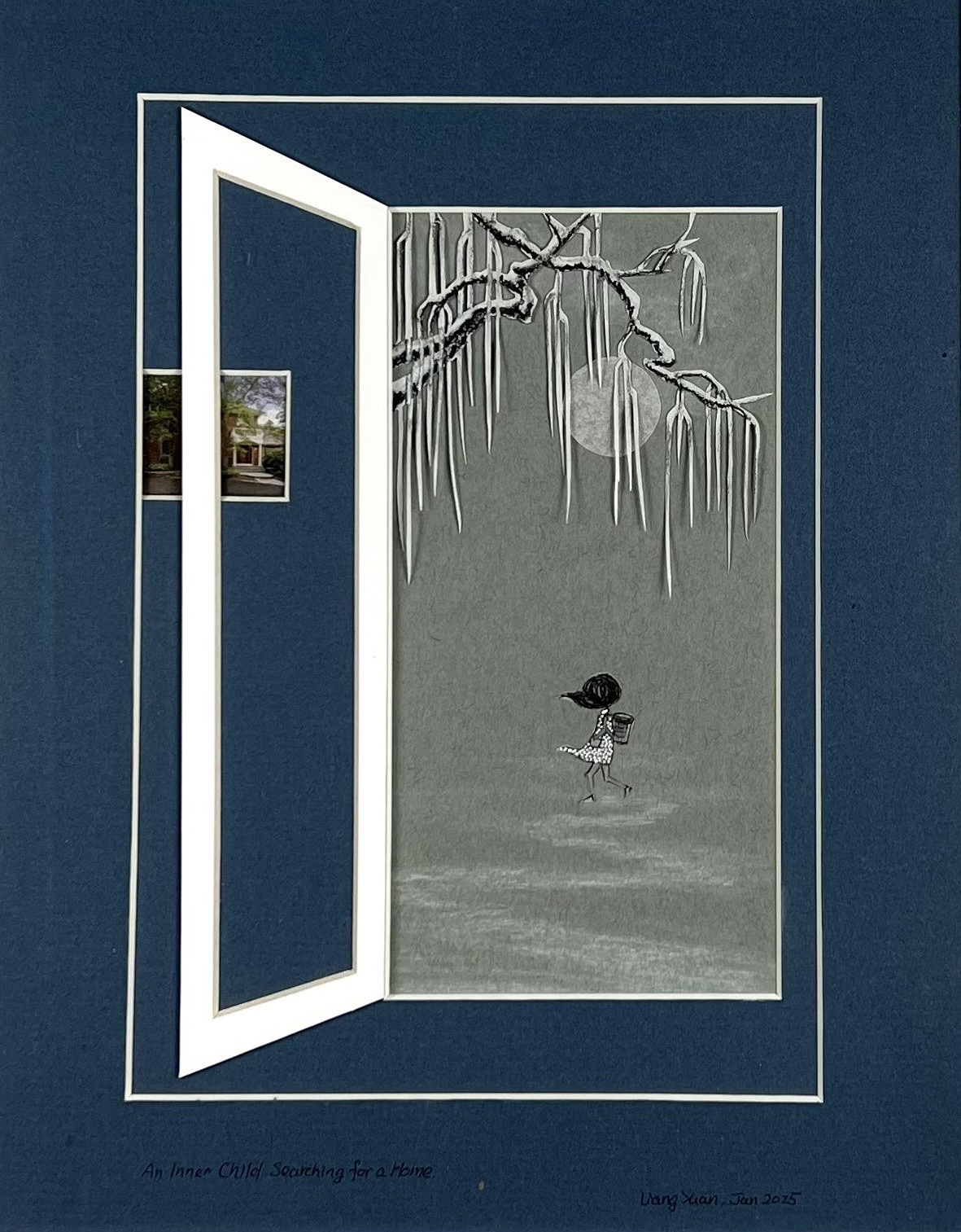 An Inner Child Searching for a Home, #1, 3D collage, 8x10in, 2025