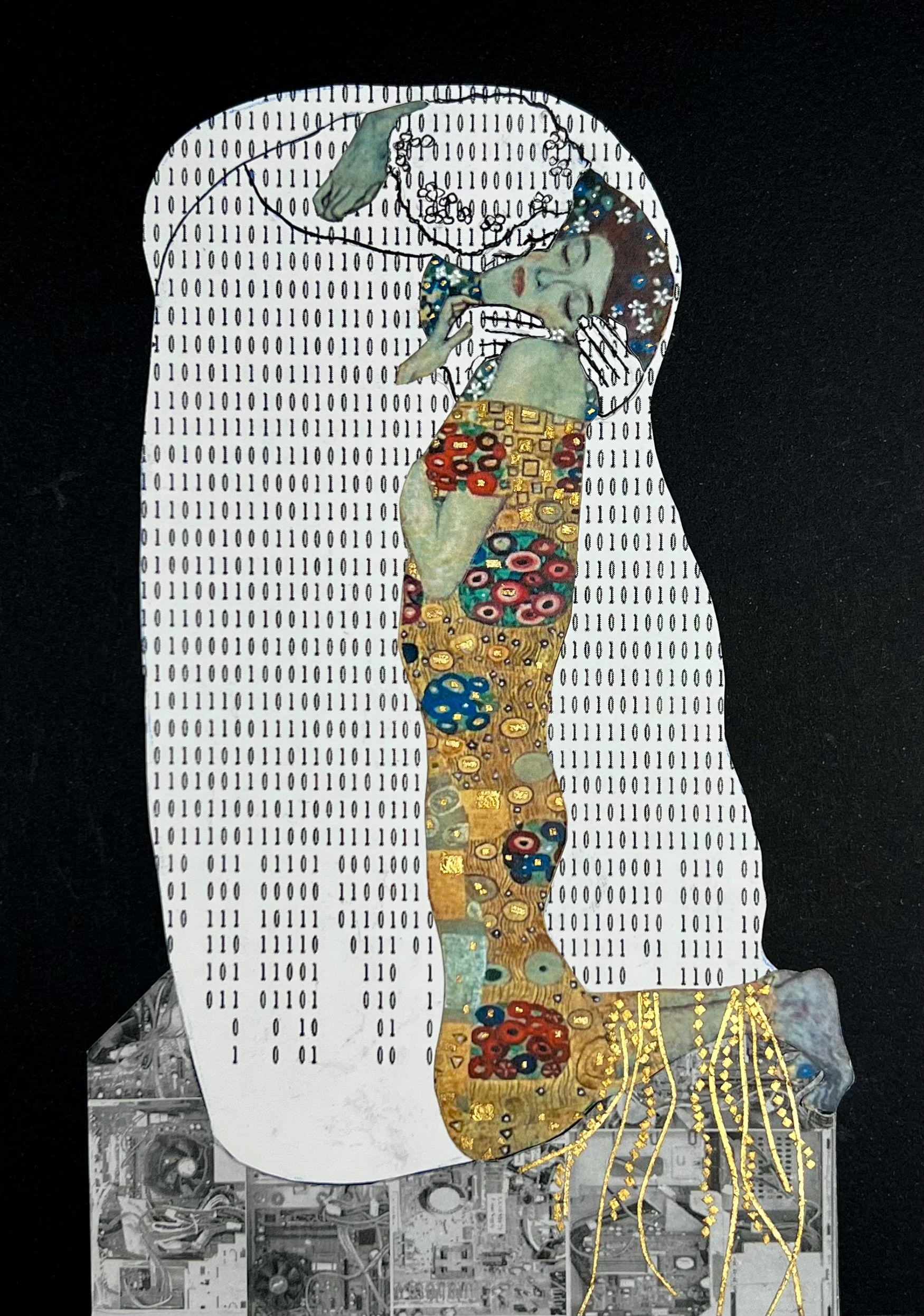 The Shape of AI, Collage with Gold Leaf, 2024
