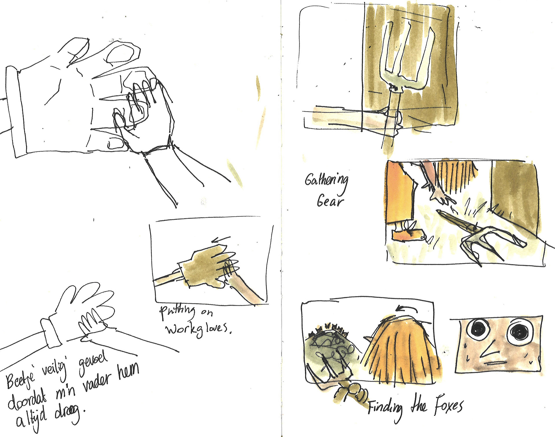 Storyboard comic for a personal short-story about finding Foxes