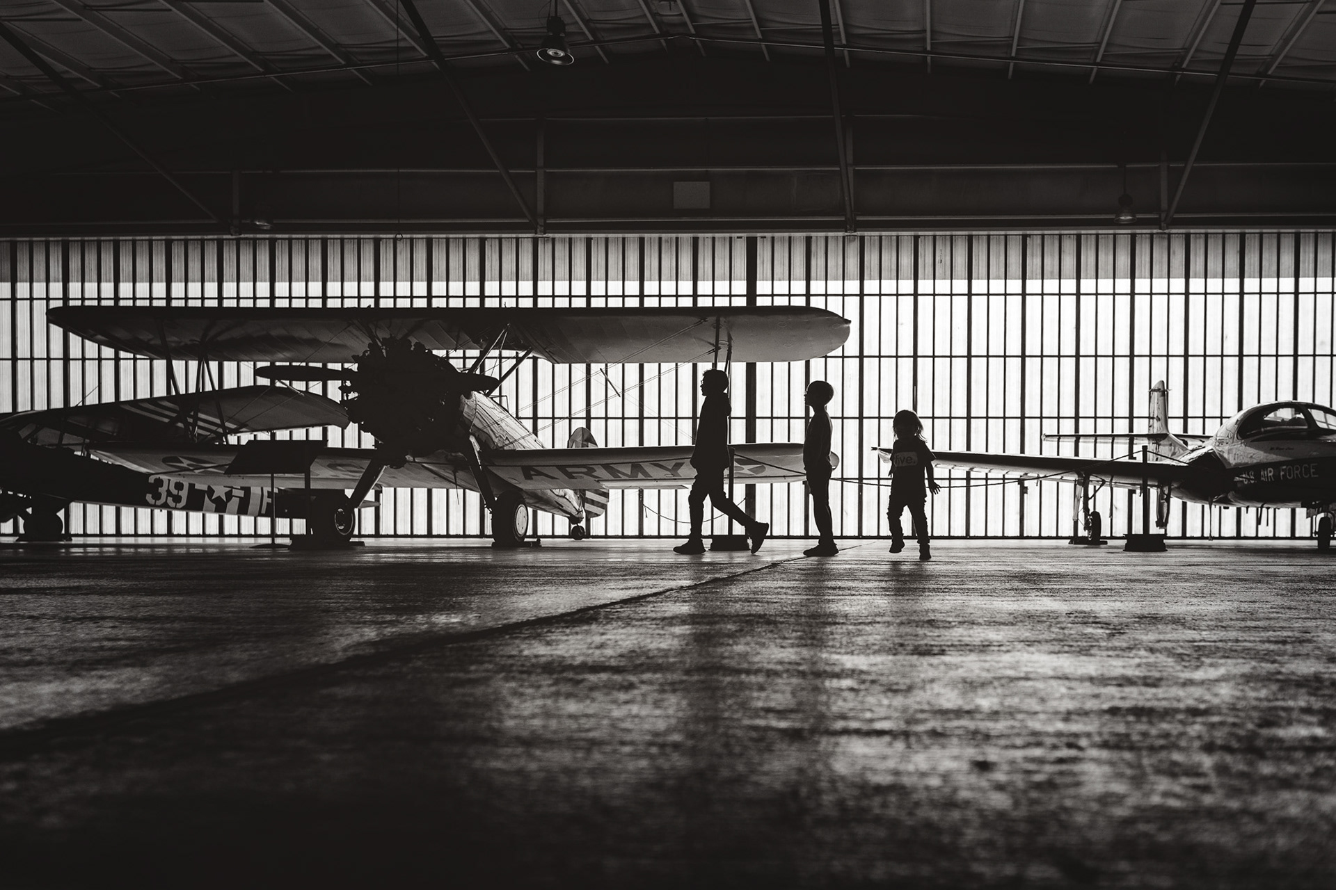 My favorite spot in the museum for photos in front of these hanger doors creating beautiful silhouettes.