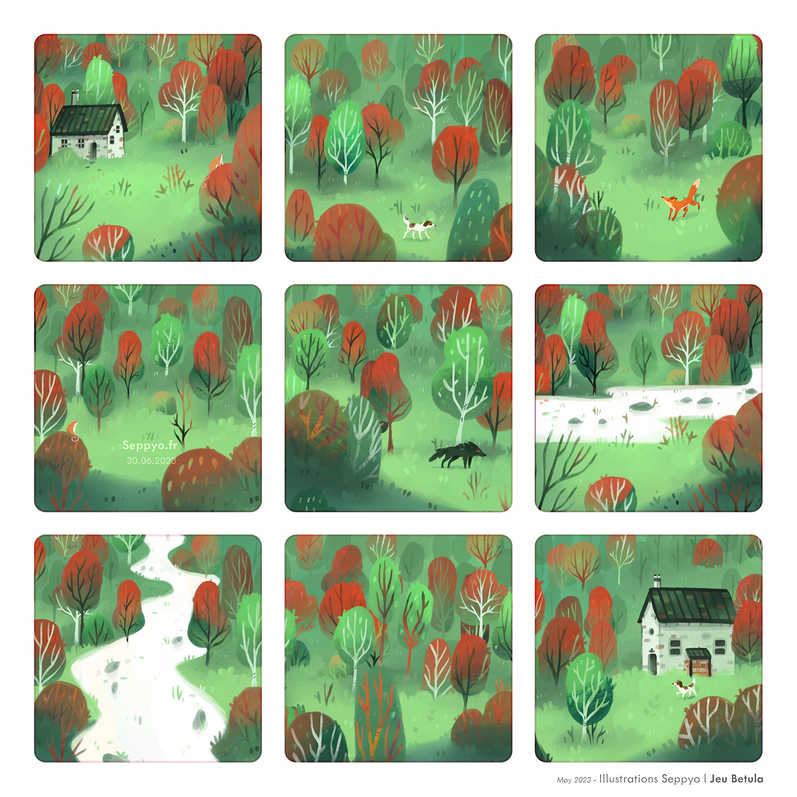 GREEN/Forest - Tiles/Plateau - Ma vie de Renard - Board game - BETULA