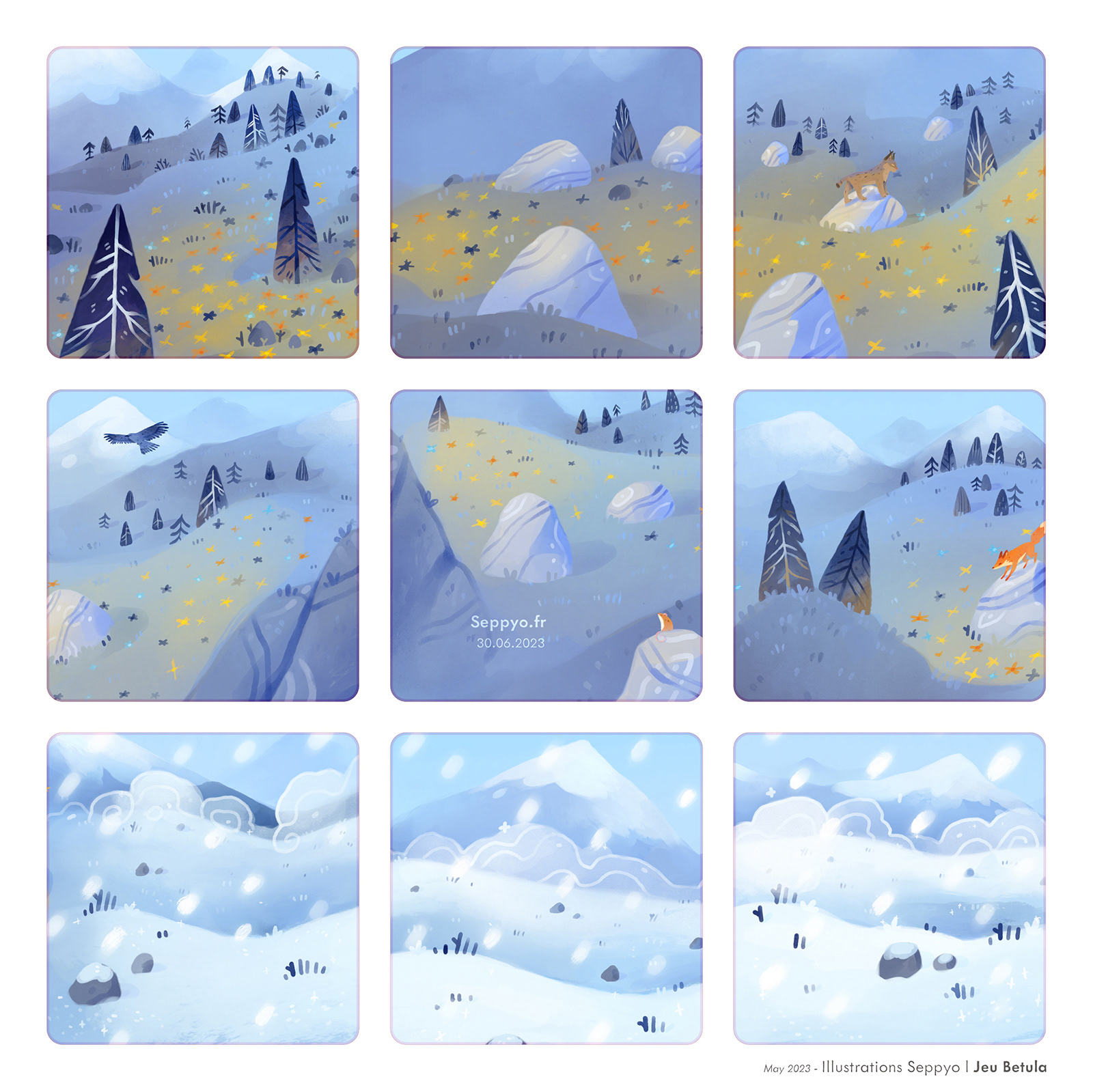 BLUE/Mountain - Tiles/Plateau - Ma vie de Renard - Board game - BETULA