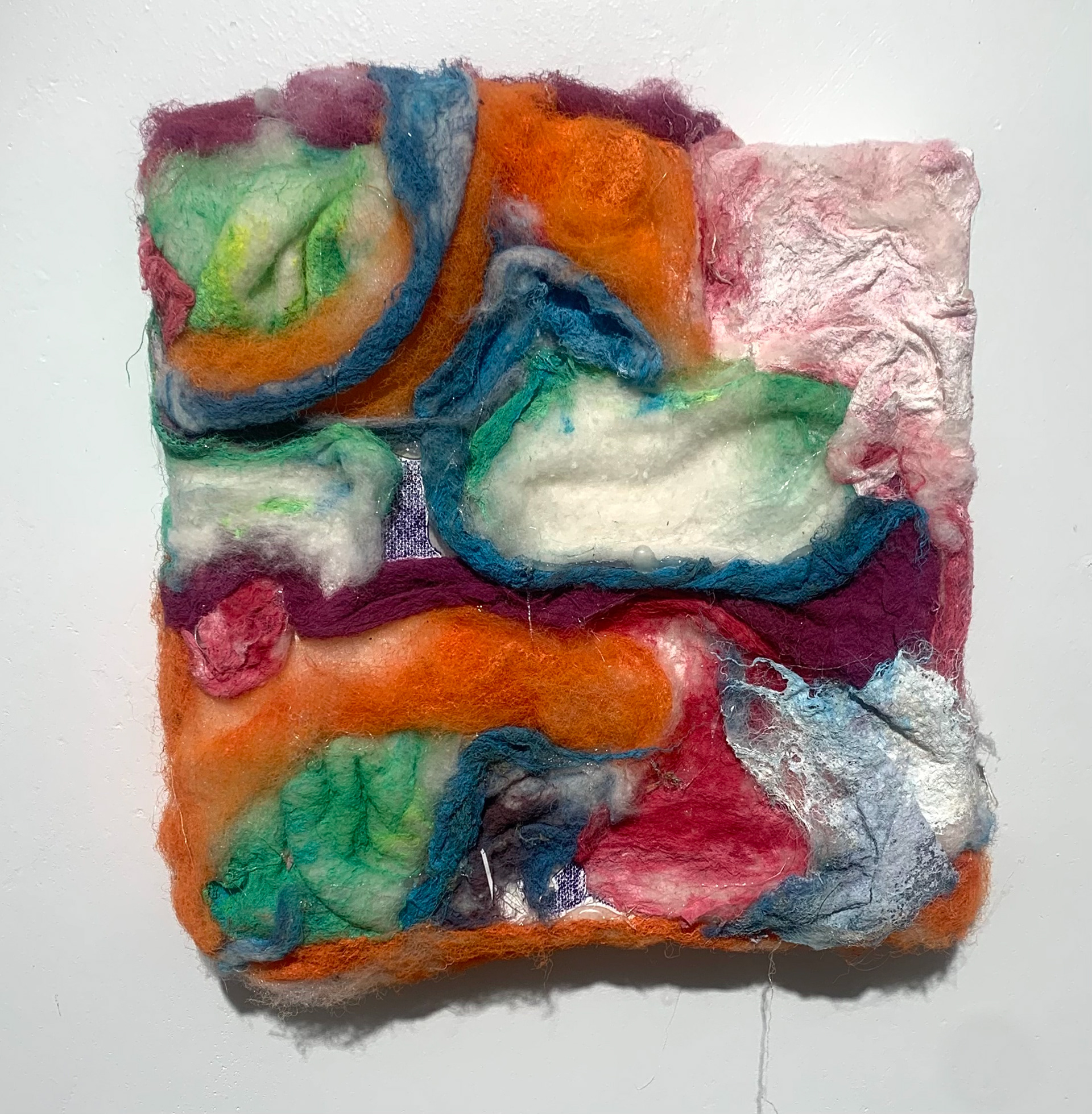 "soft and no.1" 10in by 10in. felt, cotton, hot glue and acrylic on canvas (2023)