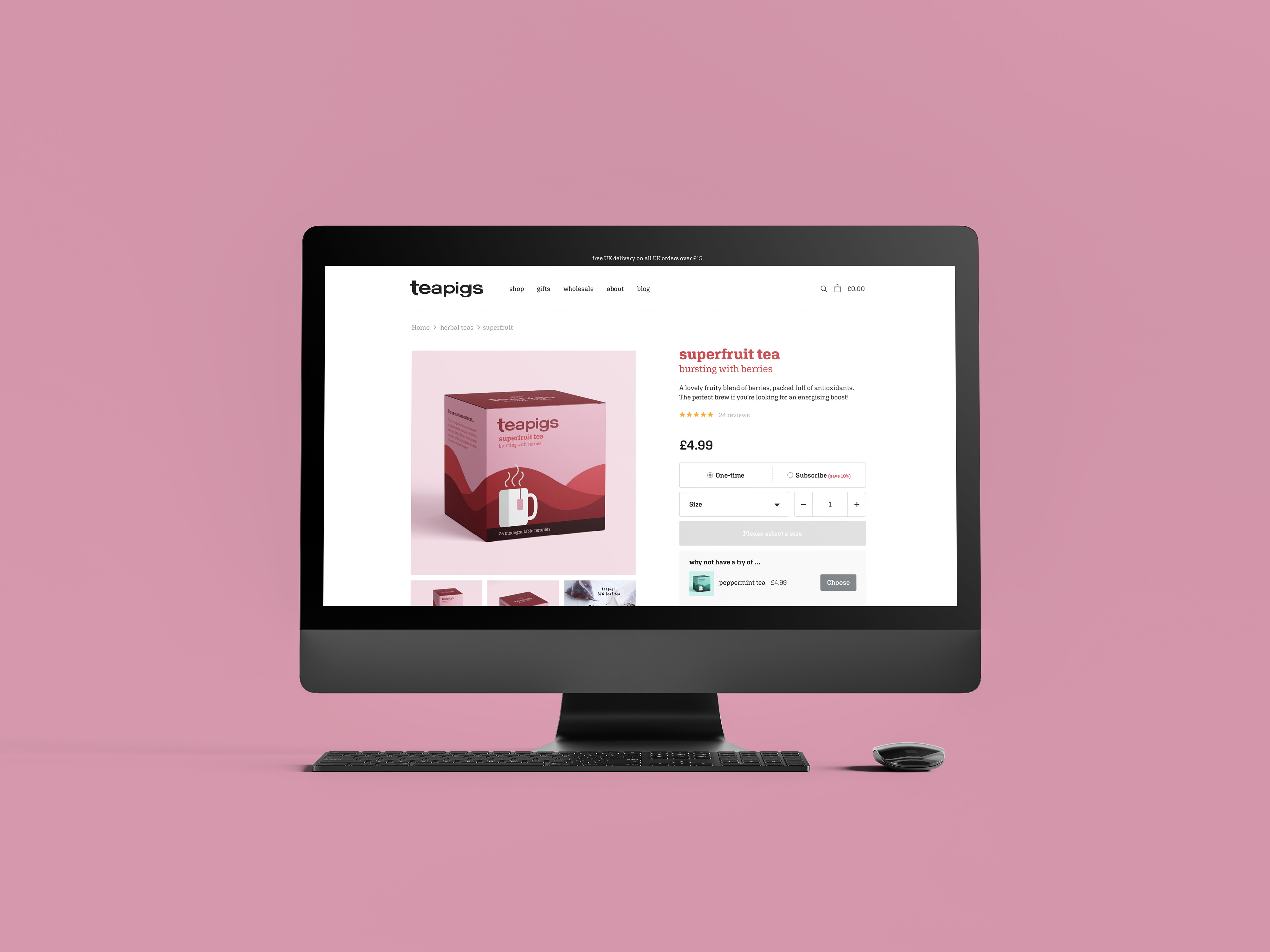 Product page for Teapigs' website redesign.