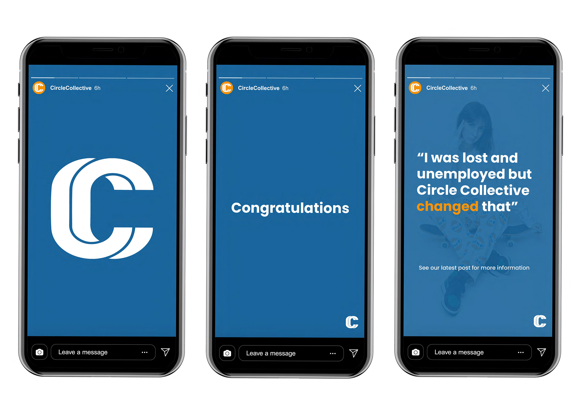 Example of Circle Collectives Instagram story posts.