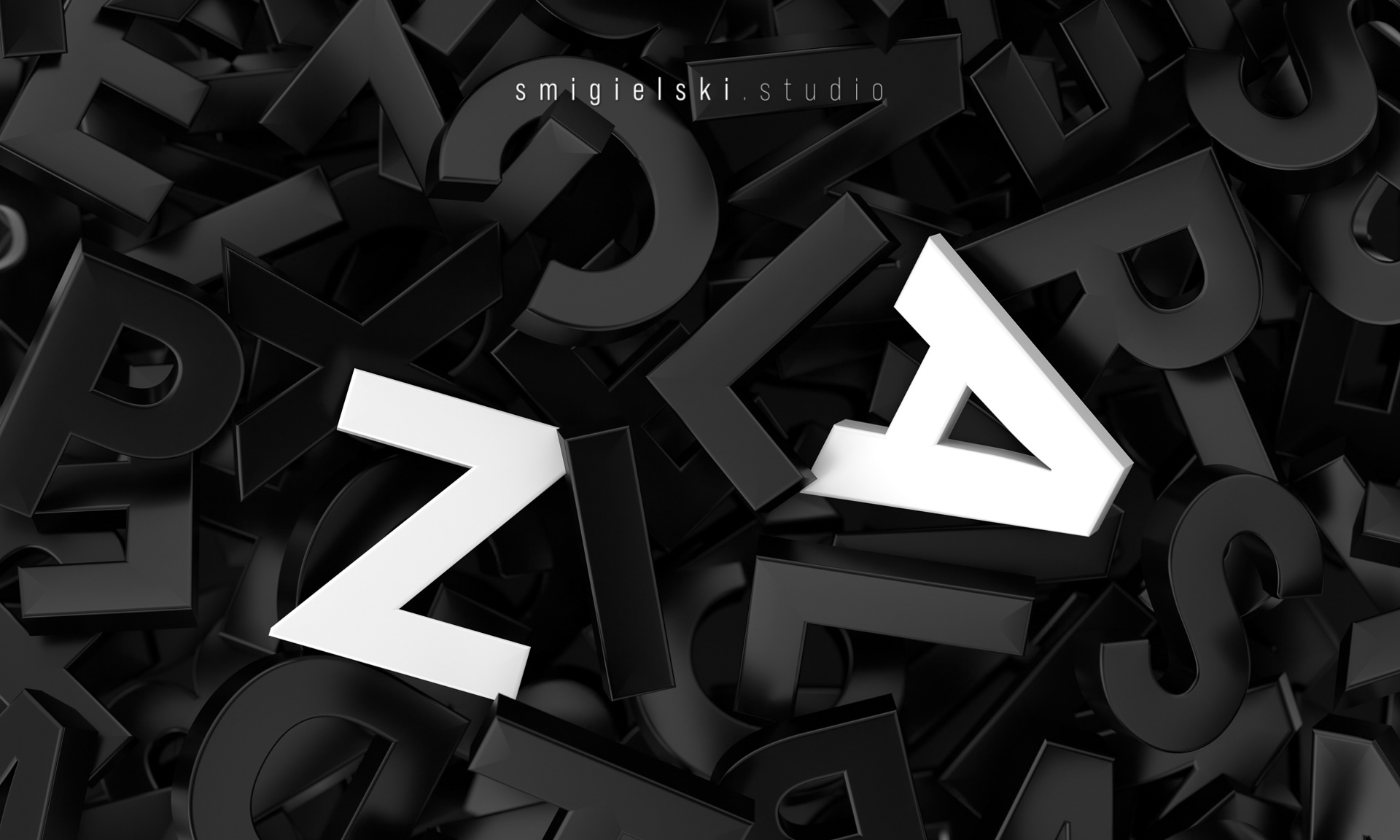 3D alphabet letters on a black background