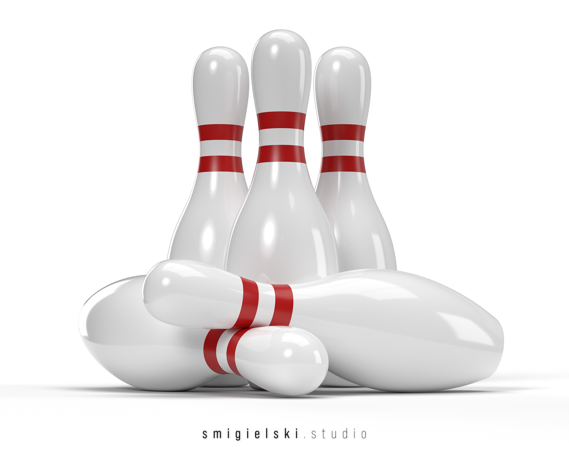 3D bowling skittles on the playing field isolated on white