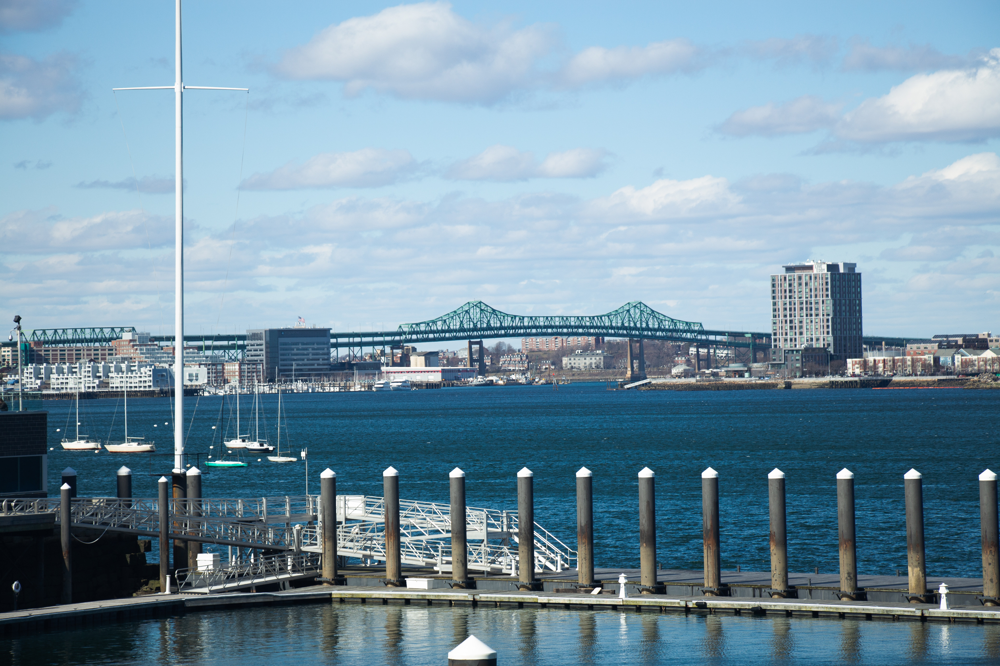 View of the Tobin Memorial Bridge from the dock
