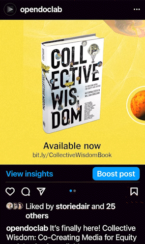 An Instagram post promoting the book. It features a picture of the book and "Available now" with a link on the first slide and the name of the book in bigger text and the same link on the second slide.