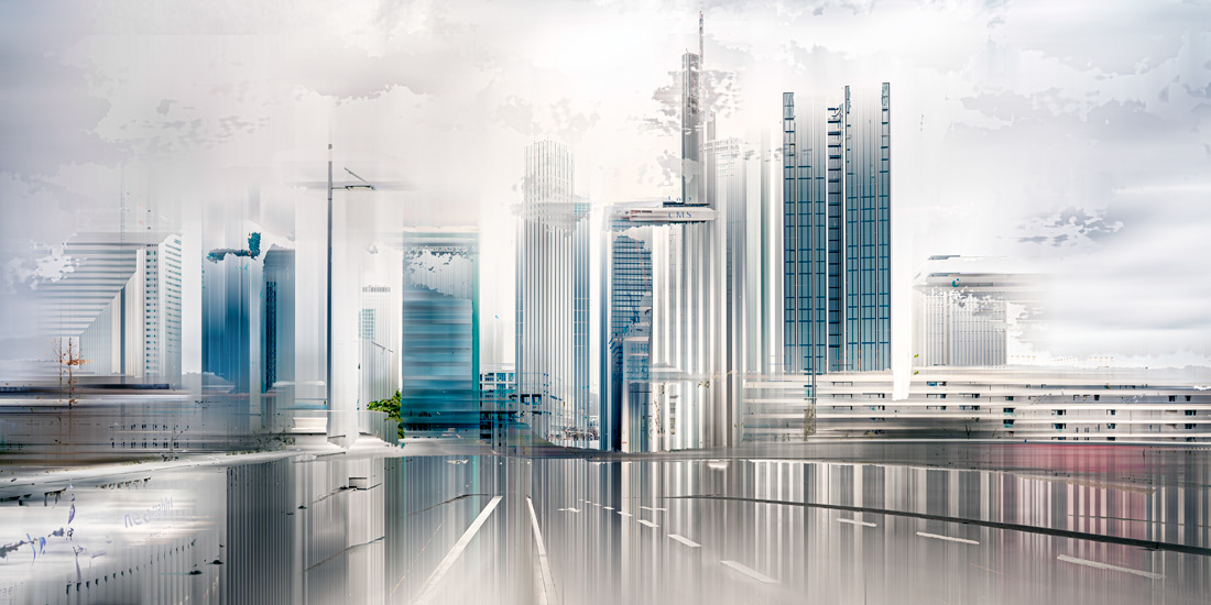 NICOLE HOLZ FOTOGRAFIE: Von der Fotografie zur Abstraktion - Frankfurt am Main | Skyline als urbane Landschaft zeitgenössisch interpretiert. Die Stadt am Main abstrakt übersetzt: der Geburtsort Goethes gilt mit Skyline, Alte Oper, Kaiserdom mit Römer, restaurierter Altstadt, Stadthafen und Sitz der Europäischen Zentralbank (EZB) als bedeutende Metropole Deutschlands, gerne auch Mainhattan genannt.