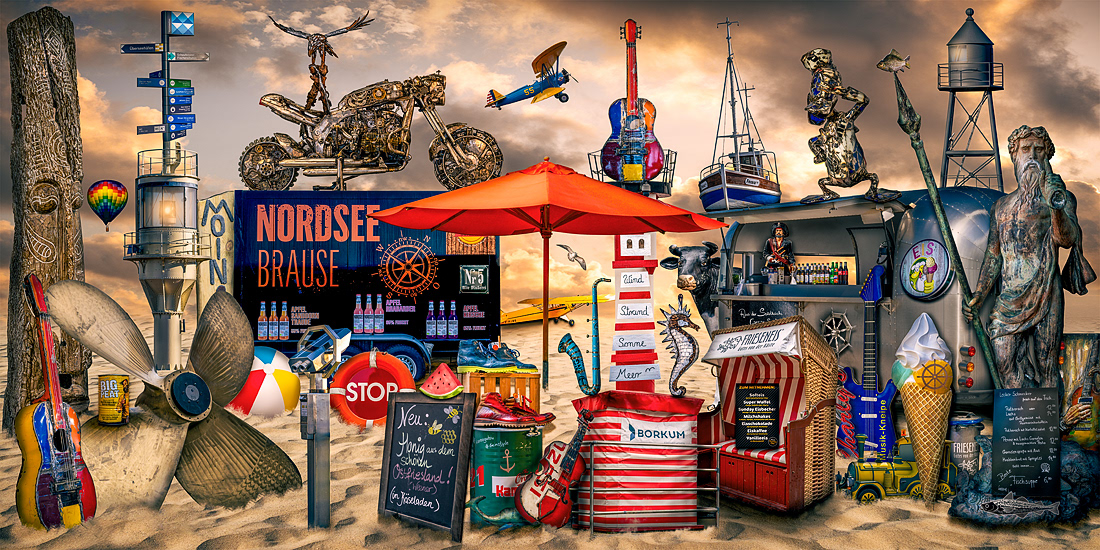   NICOLE HOLZ FOTOGRAFIE: Von der Fotografie zur Imagination | Nordsee Paradies: eine surrealistische Landschaftscollage  als Hommage an das Weltnaturerbe Wattenmeer entlang der ostfriesischen Nordseeküste zeitgenössisch interpretiert.