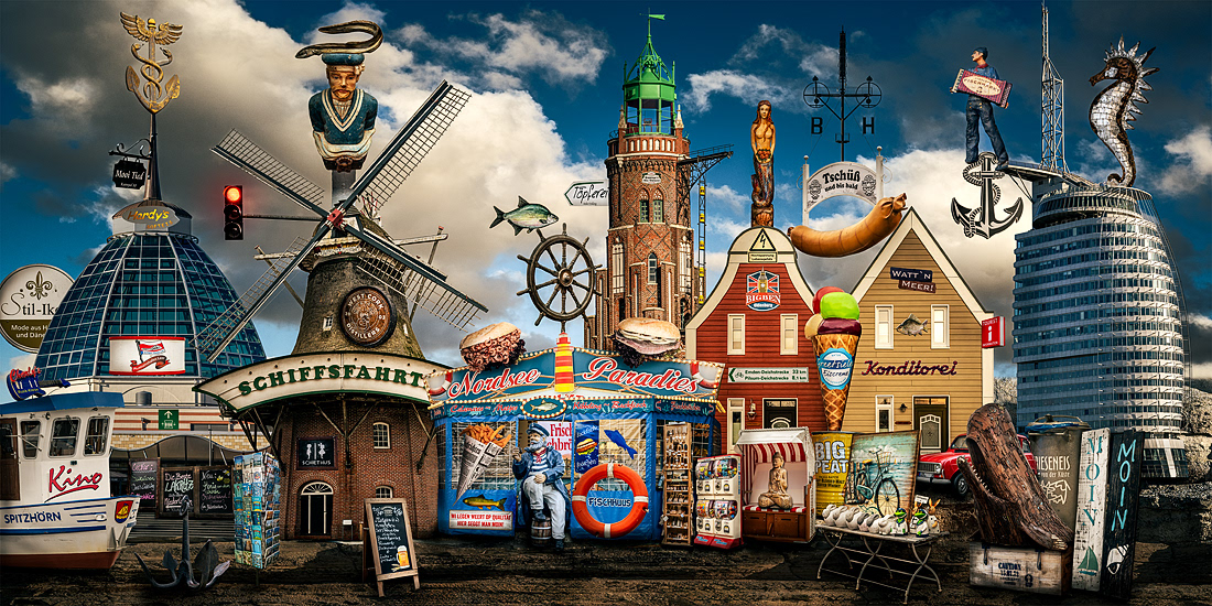   NICOLE HOLZ FOTOGRAFIE: Von der Fotografie zur Imagination | Nordsee Paradies: eine surrealistische Landschaftscollage  als Hommage an das Weltnaturerbe Wattenmeer entlang der ostfriesischen Nordseeküste zeitgenössisch interpretiert.