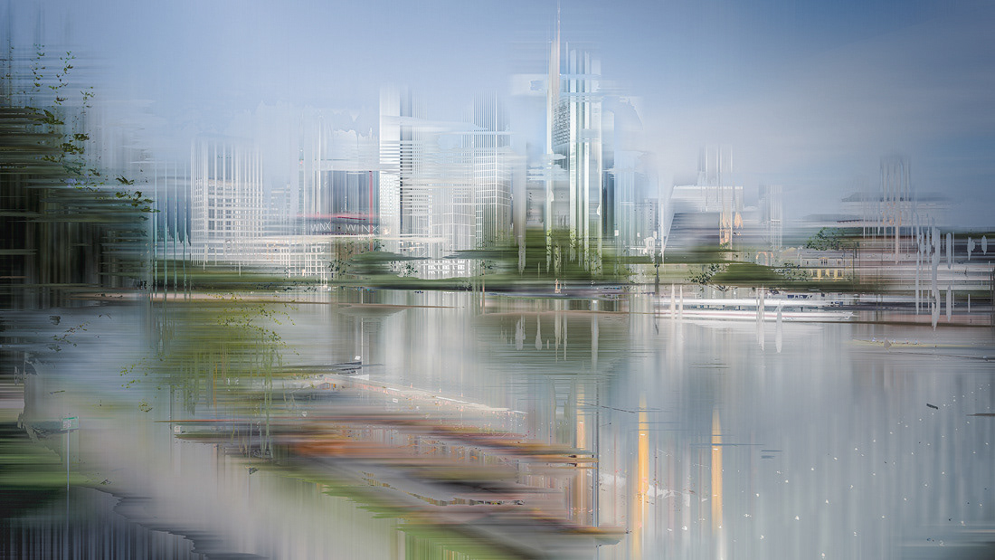 NICOLE HOLZ FOTOGRAFIE: Von der Fotografie zur Abstraktion - Frankfurt am Main | Skyline als urbane Landschaft zeitgenössisch interpretiert. Die Stadt am Main abstrakt übersetzt: der Geburtsort Goethes gilt mit Skyline, Alte Oper, Kaiserdom mit Römer, restaurierter Altstadt, Stadthafen und Sitz der Europäischen Zentralbank (EZB) als bedeutende Metropole Deutschlands, aufgrund der Hochhäuser gerne auch Mainhattan genannt.