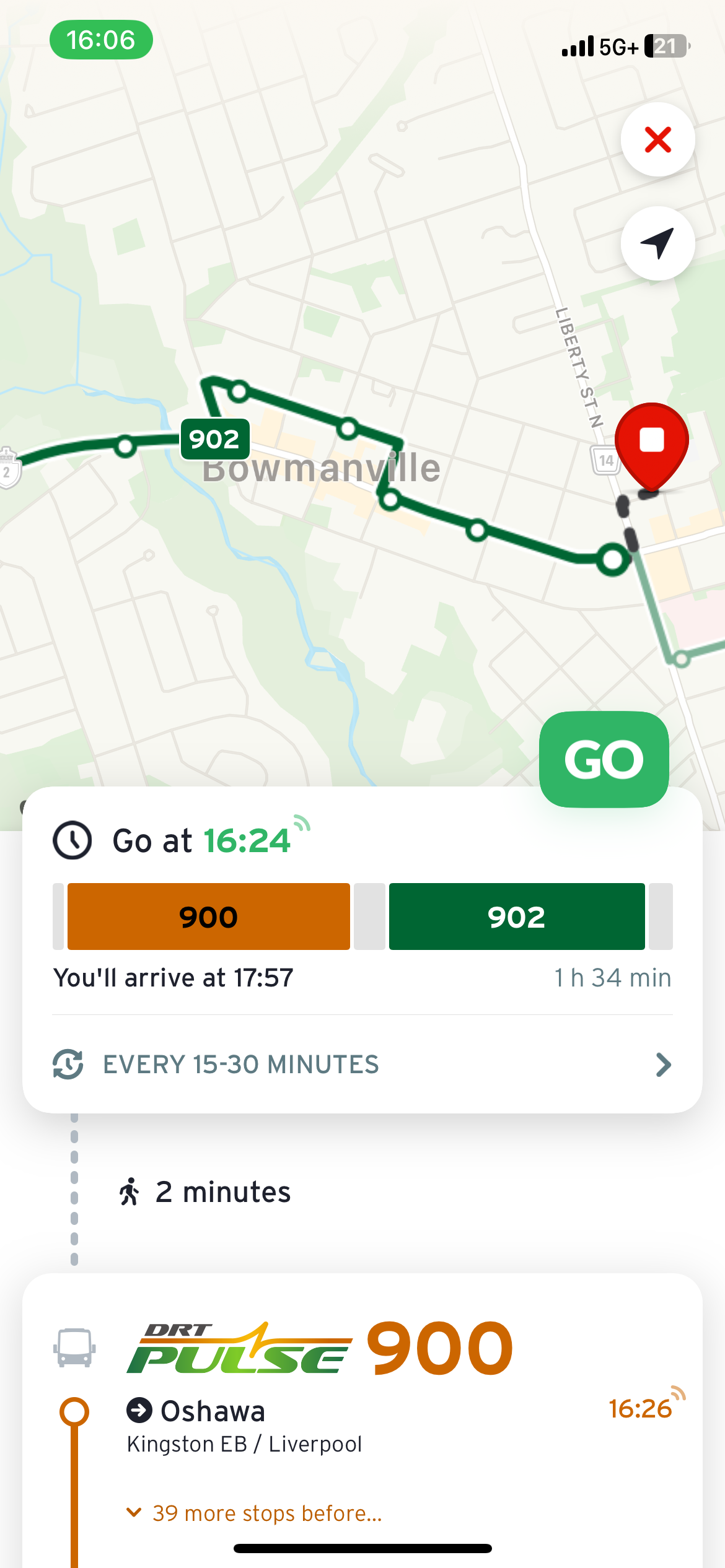 Route started screen