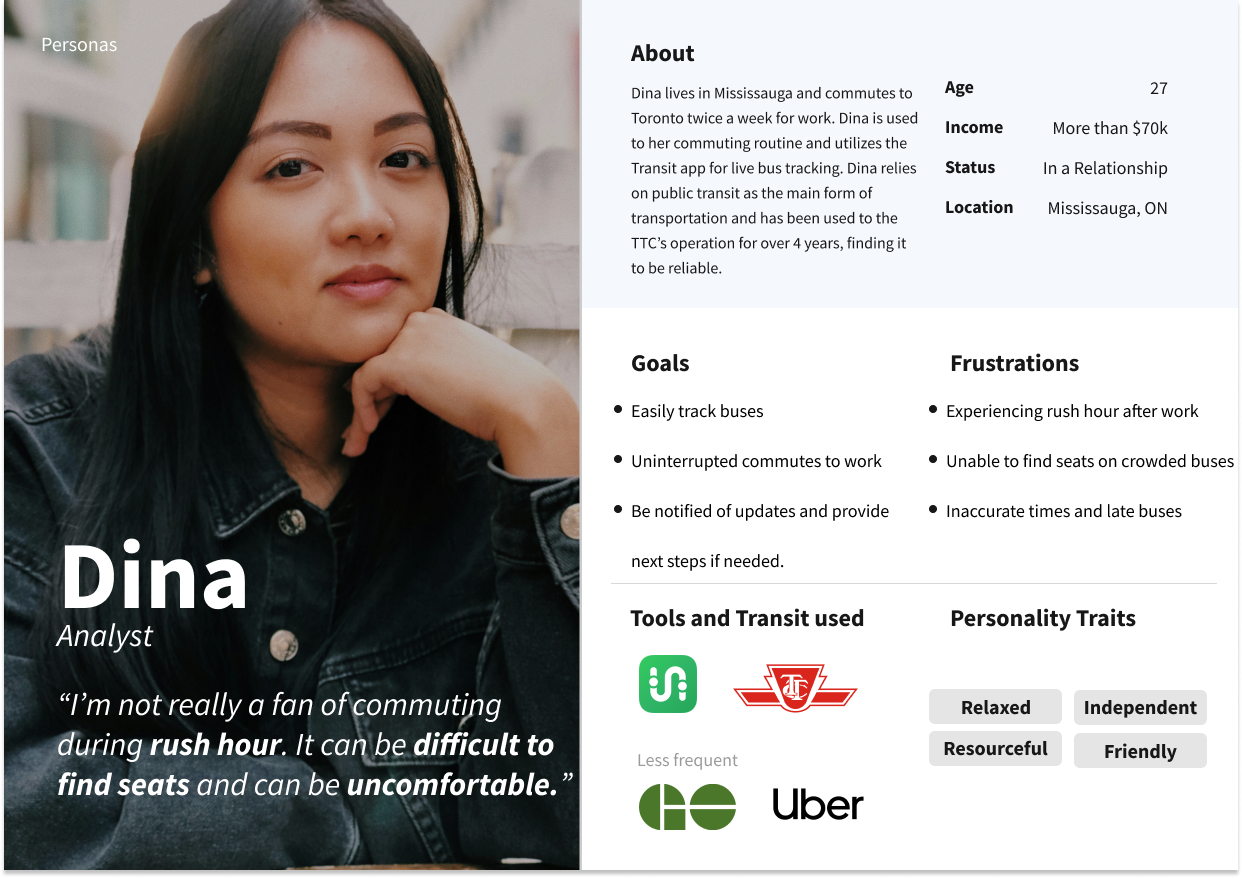 Three personas were created based on the results of the interviews and competitive analysis