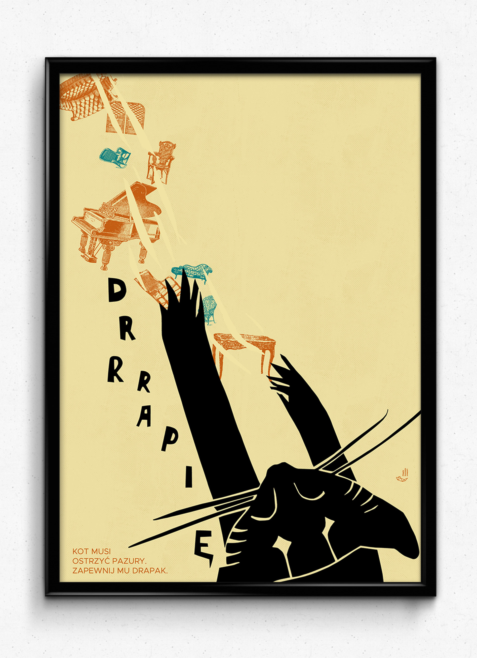 Art poster from the 'Oto Kot' series, showcasing the animal's autonomy and agency through high-contrast graphics and typography.