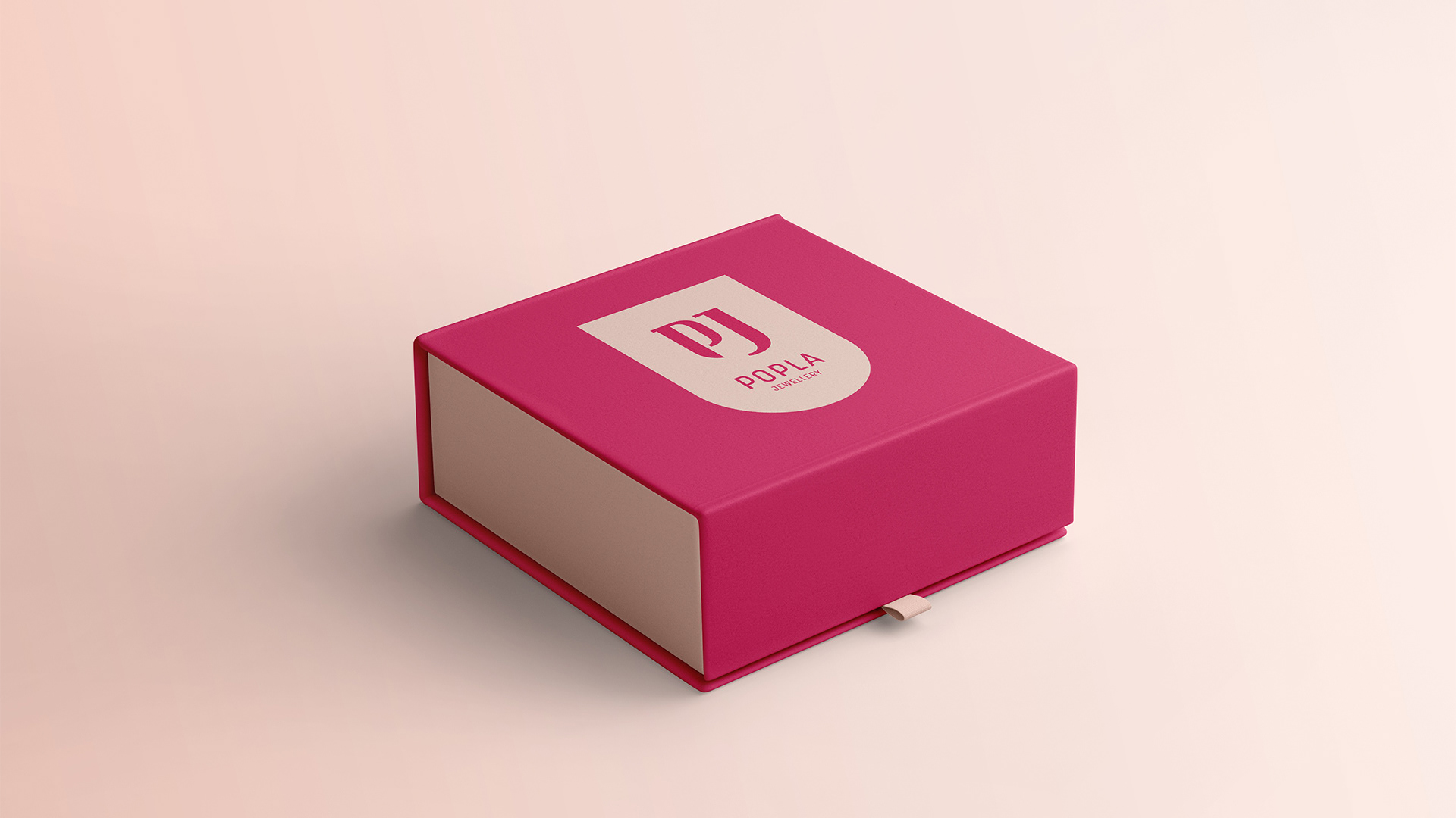 Visual identity implementation for Popla Jewellery on packaging and printed materials.