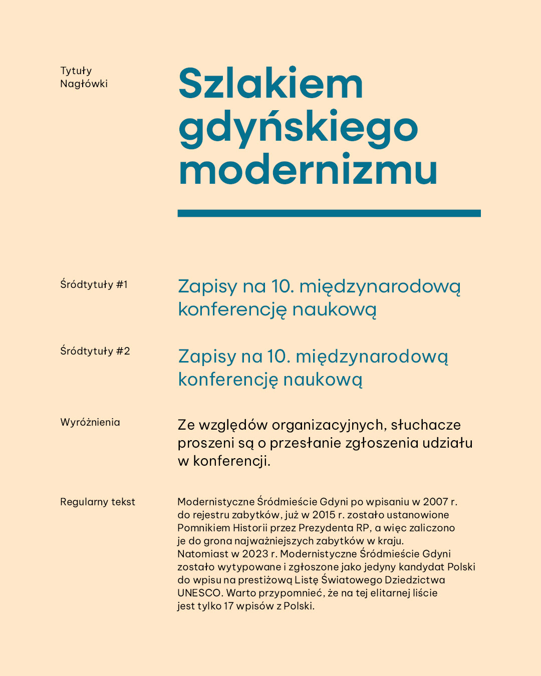 Typefaces and hierarchy in the visual communictaion for Gdynia.