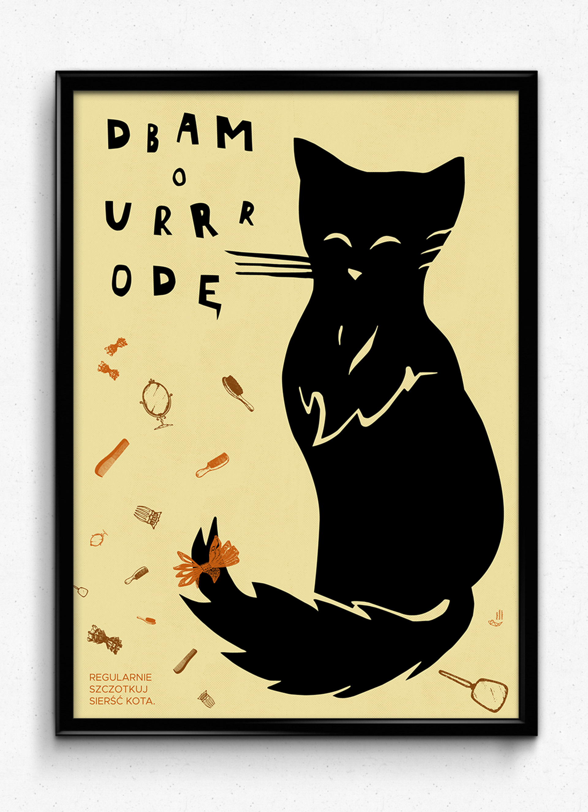 Digital collage from the 'Oto Kot' series – a black cat silhouette by Magda Kowalska, created from handmade paper cut-outs.