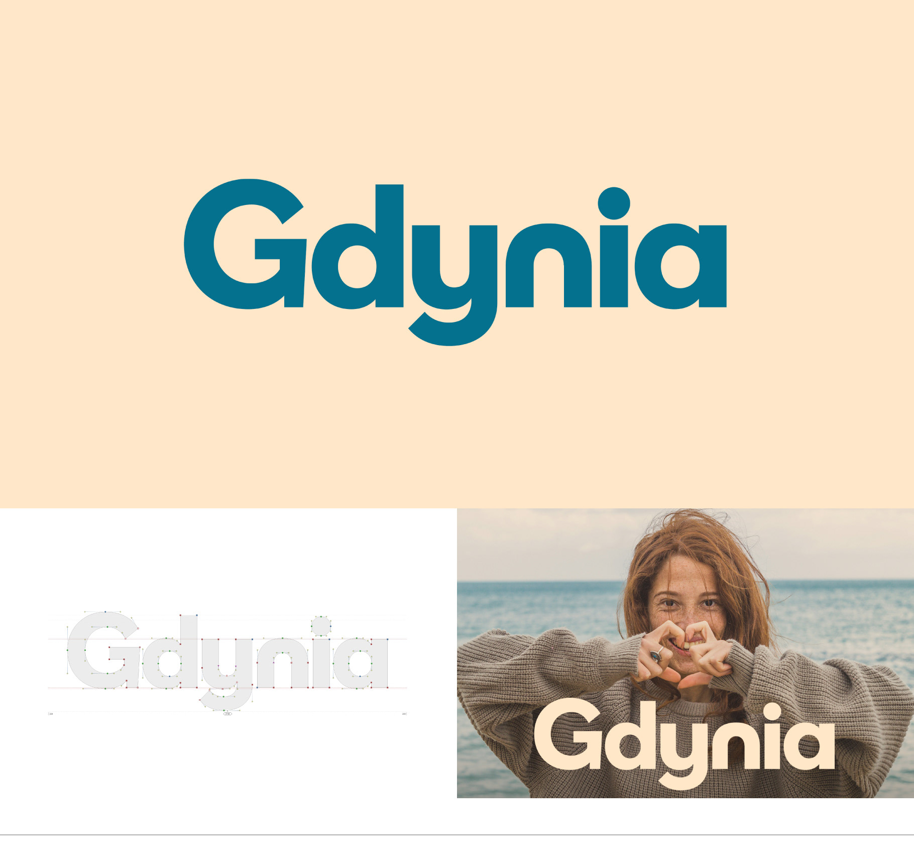 Typographic logo, visual communication and key visual for the City of Gdynia created during the Creative Typography course, modern visual identity, creepart.