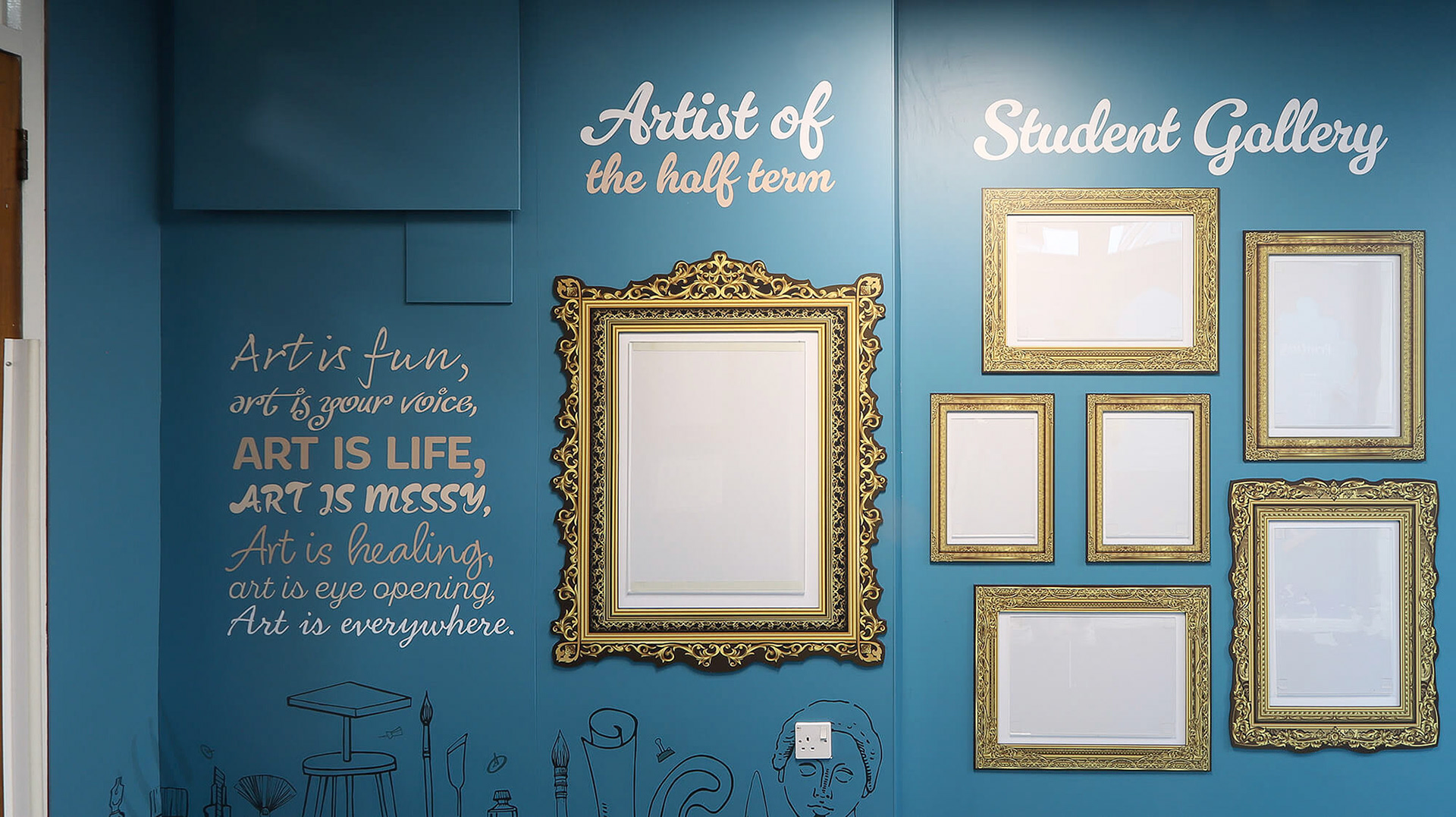 Interactive Student Gallery - Art Display with Gold Frames