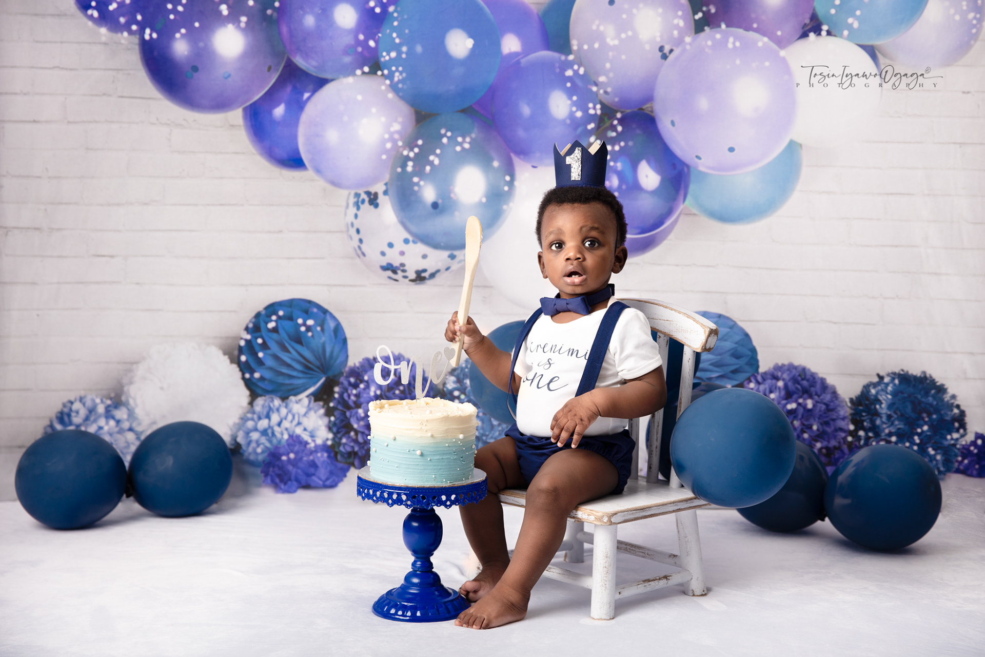 Boy in Blue Cake Smash Portrait by TIO Photography