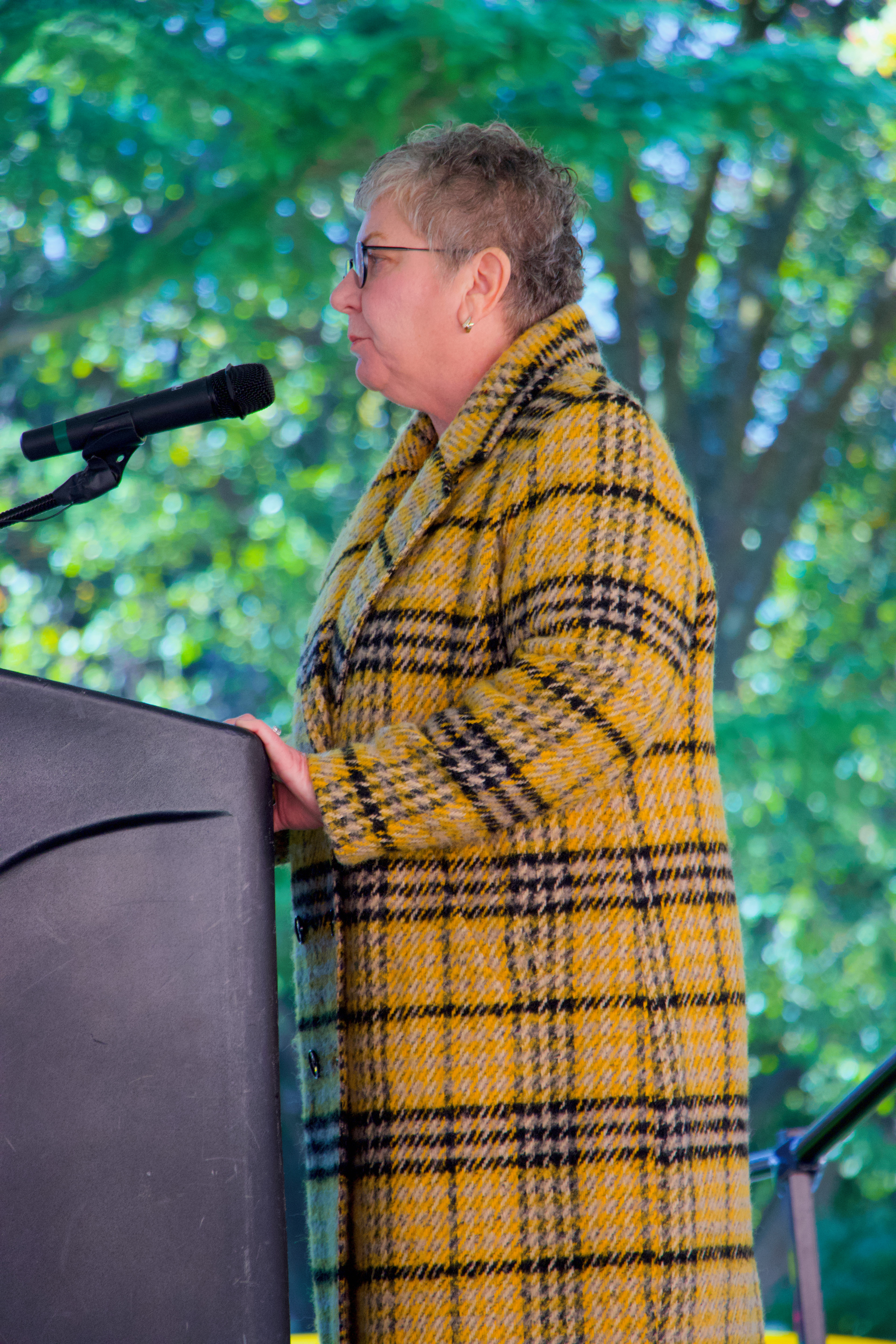 Ex-President Kim Schatzel presenting at the ceremony