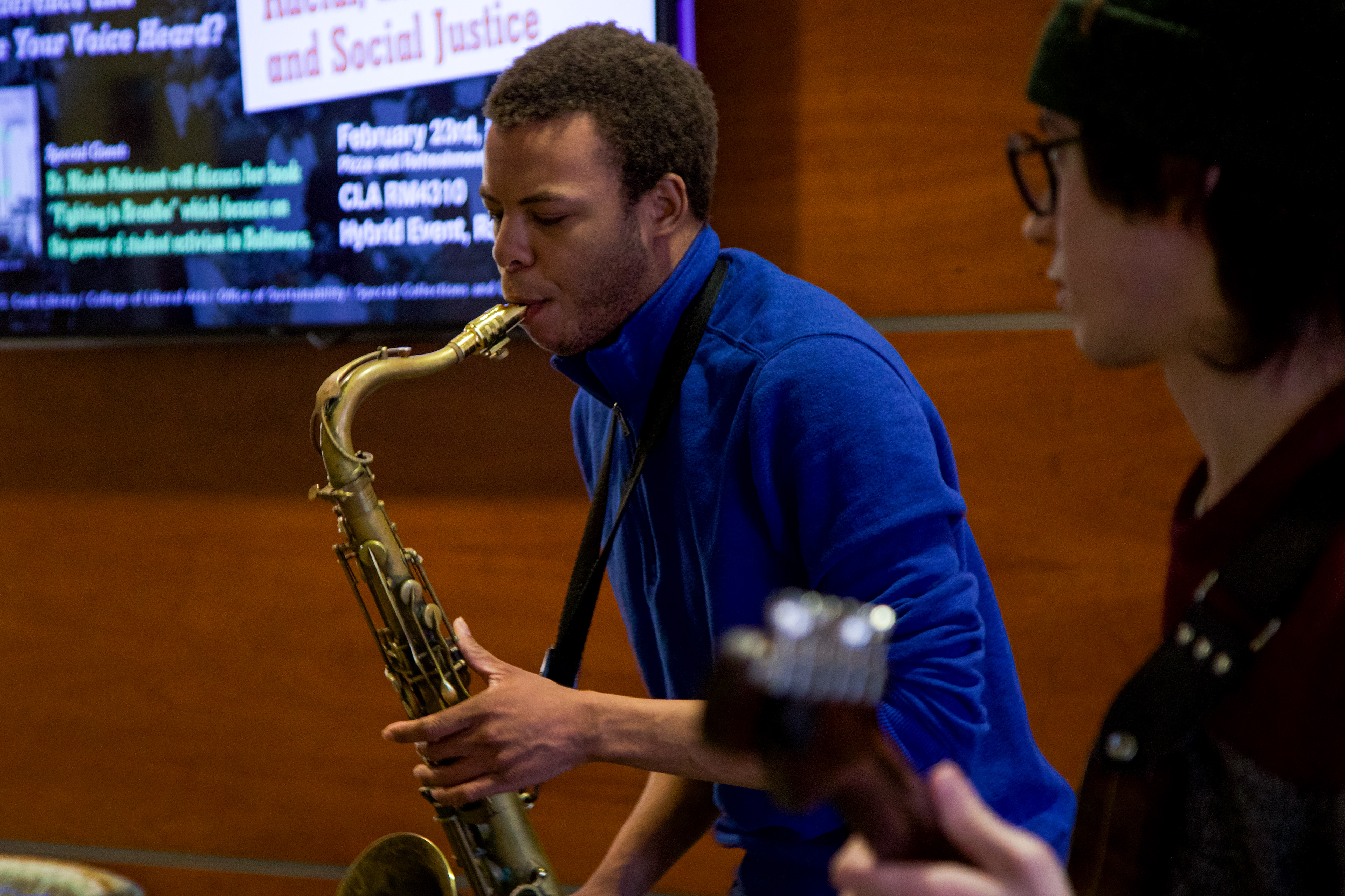 Saxophonist William Porter performing during a Noontime Jazz session