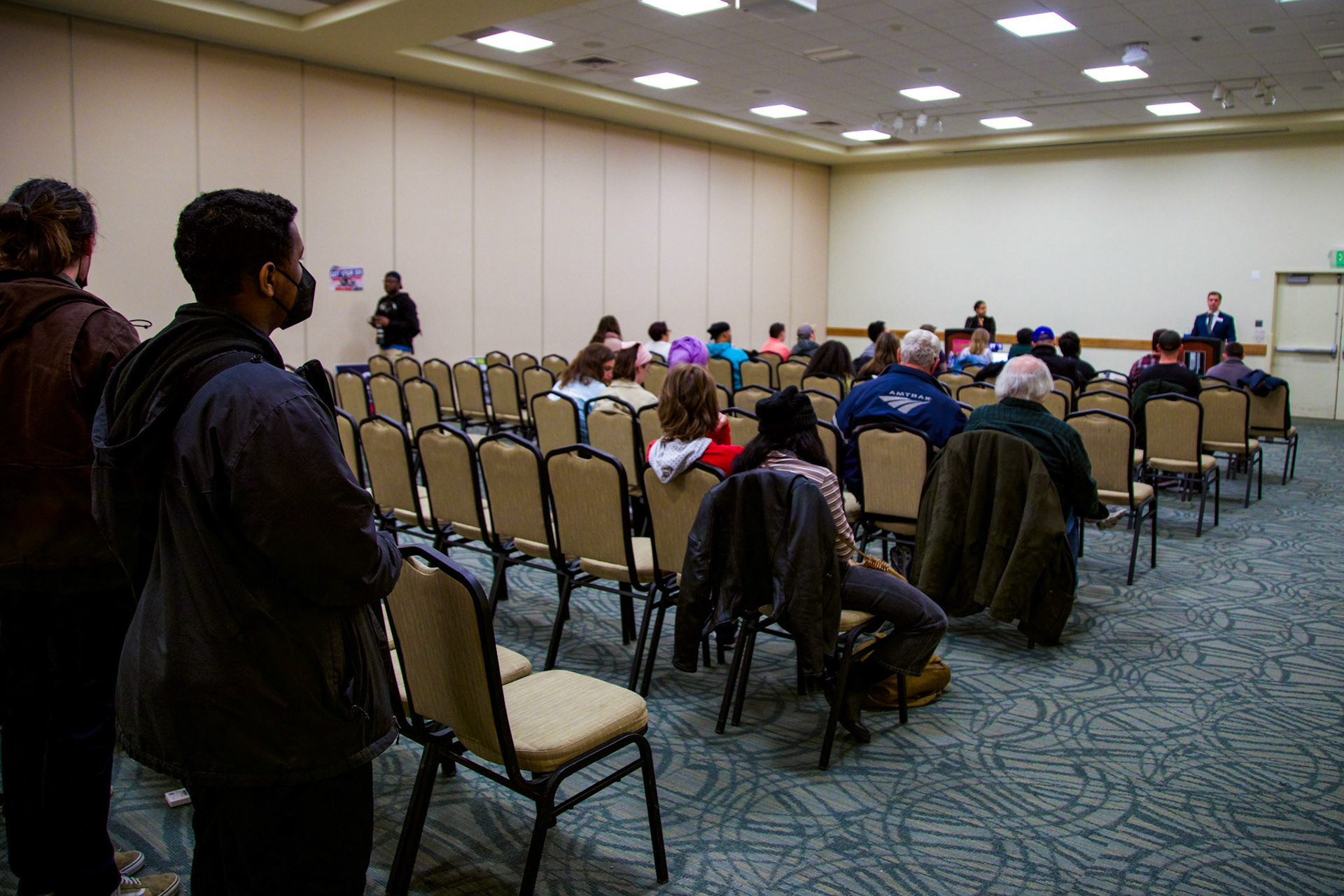 Attendees and protesters at the TPUSA hosted debated on Towson's campus on February 22, 2023