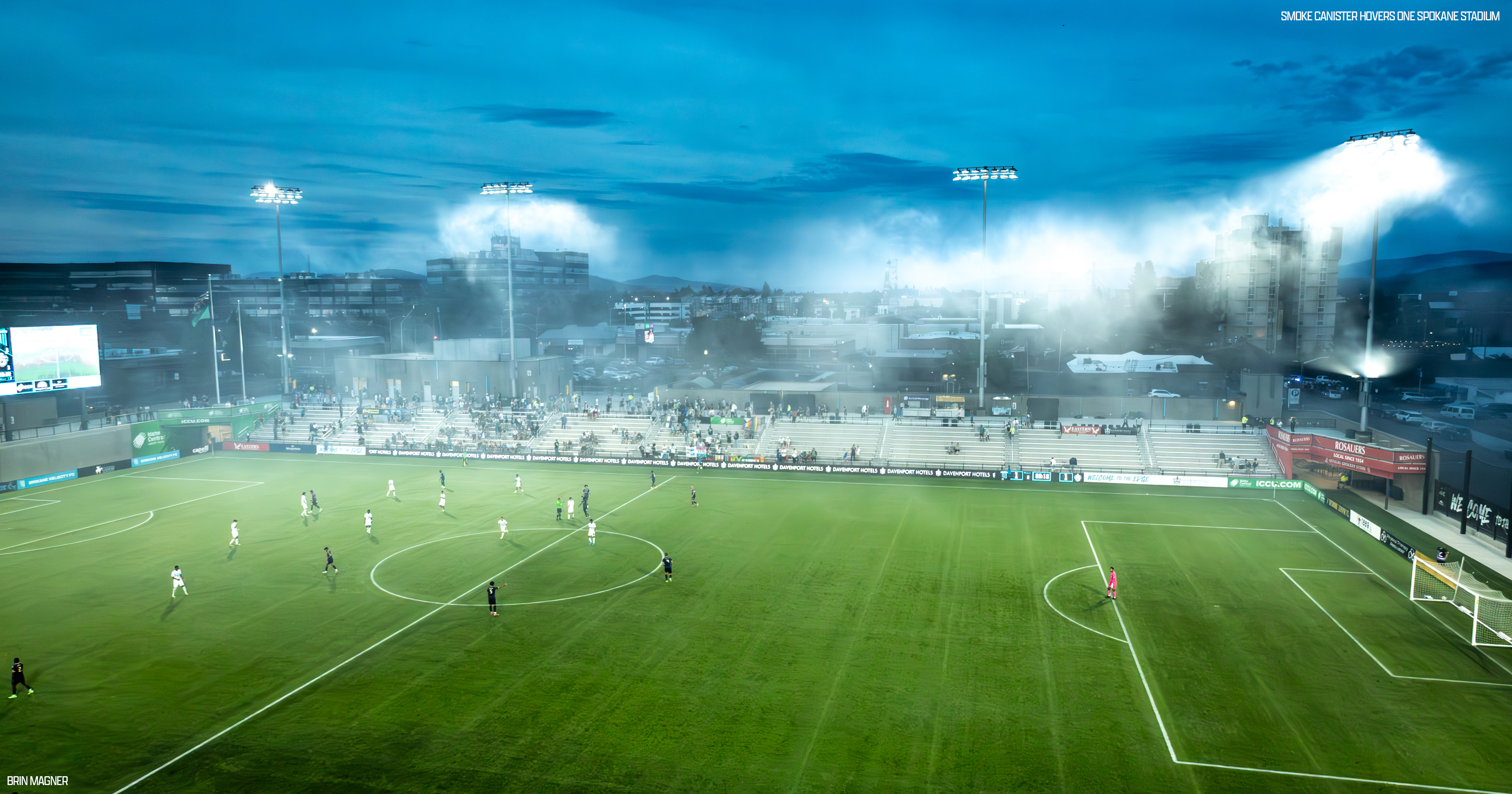 Smoke Canisters Hover Over One Spokane Stadium from Nearby Anti-ICE Riot