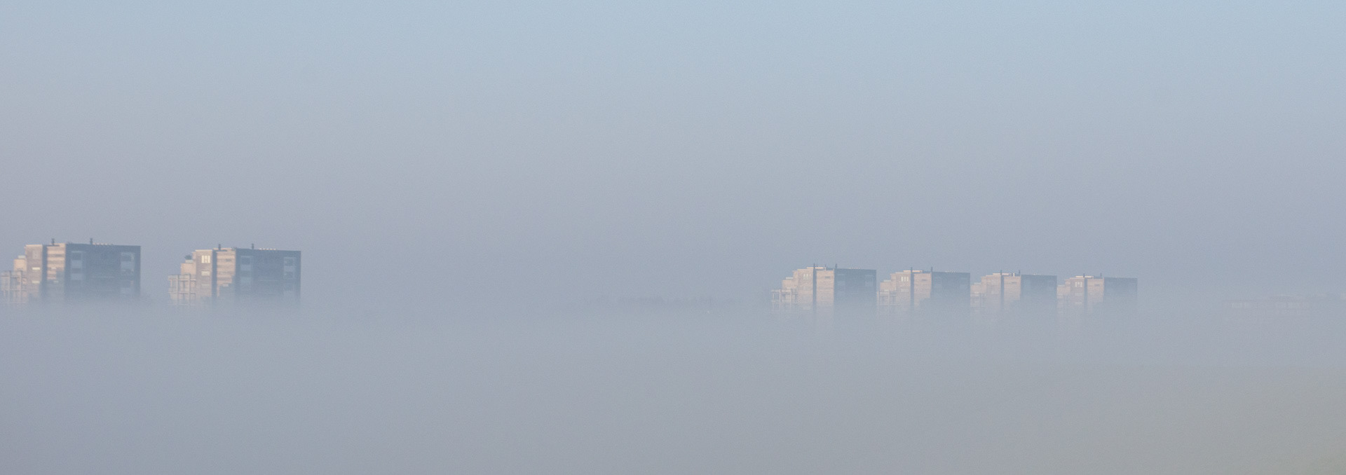 De flatgebouwen langs de Schelde lijken te drijven zoals de containerschepen die hier passeren.