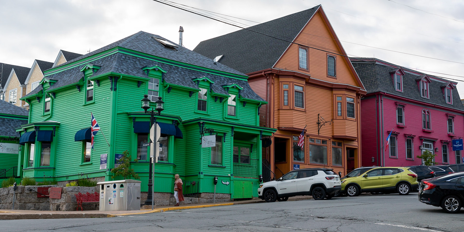 brightly painted British Colonial buildings built in the 1750s