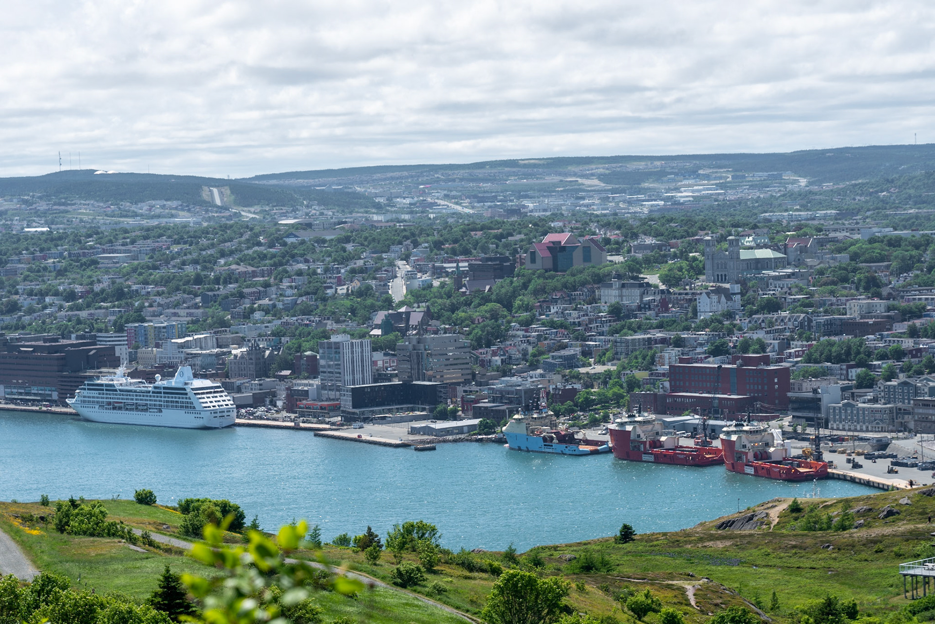 Cruise ships docked in the harbour.