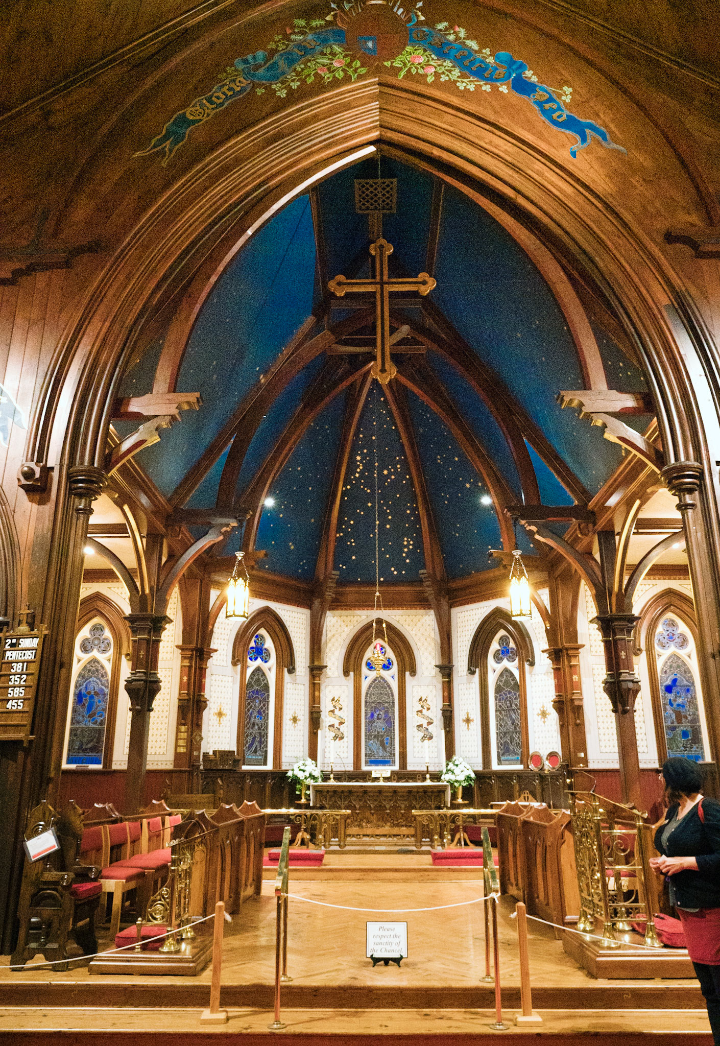 During reconstruction a mystery emerged concerning numerous stars painted within the Church, and which subsequently garnered the interest of international media and astronomers, as the remarkable star scene over the apse may convey the night-sky on the first Christmas (some 2 millennia ago) as seen from Lunenburg