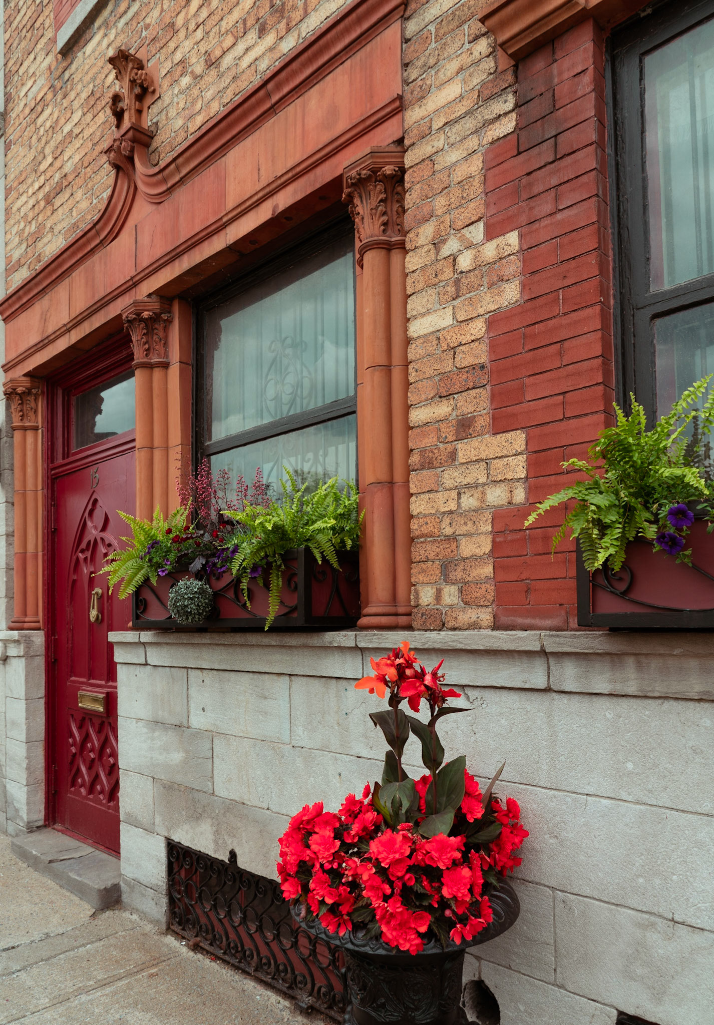 Displays of flowers and unique doors.
