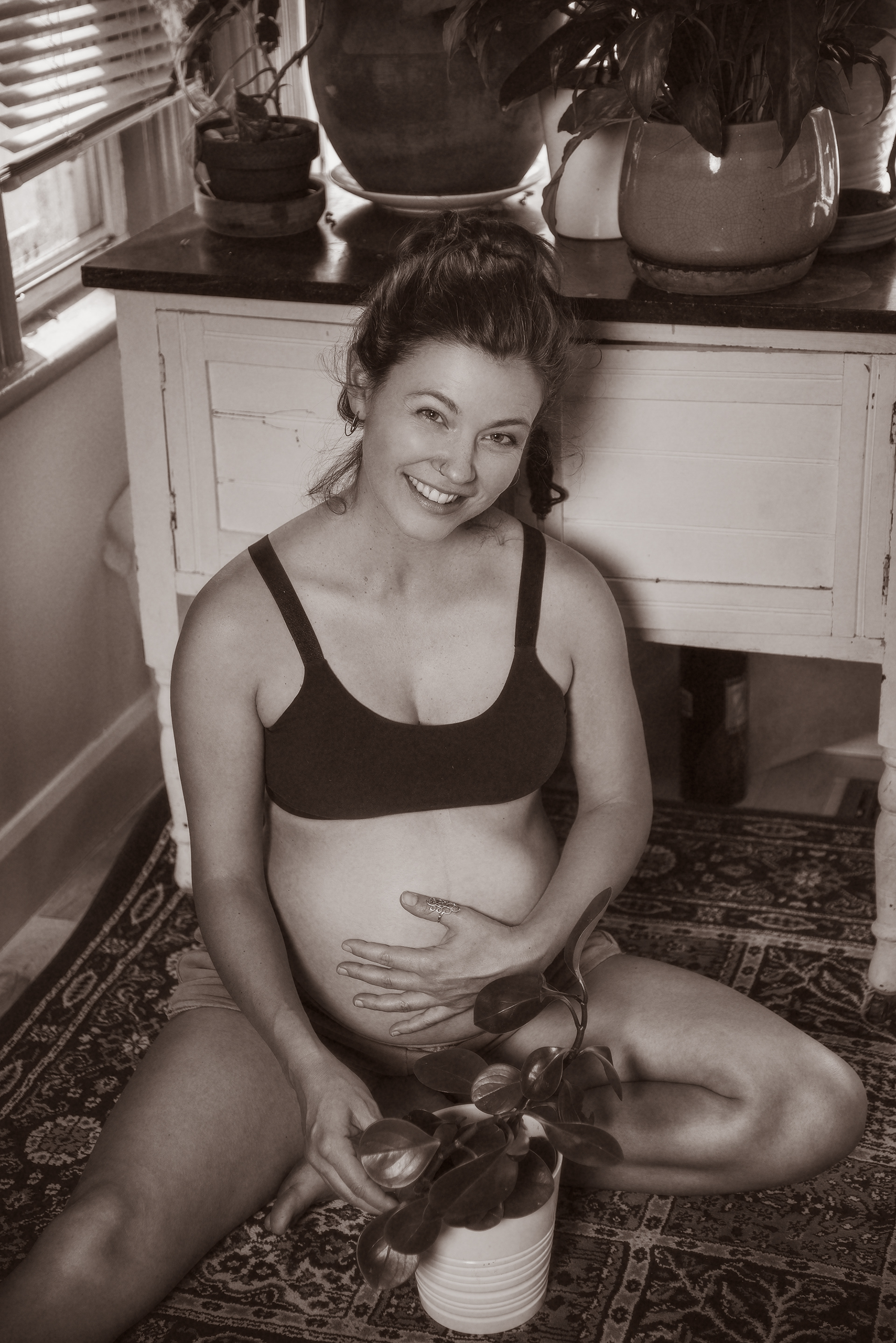 Black and White Documentary Style Maternity Image