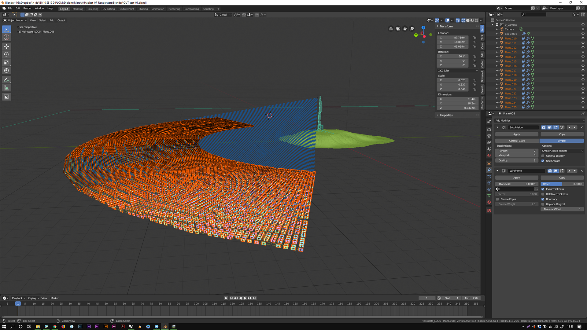 adding constraints to all 15,000 heliostats in blender