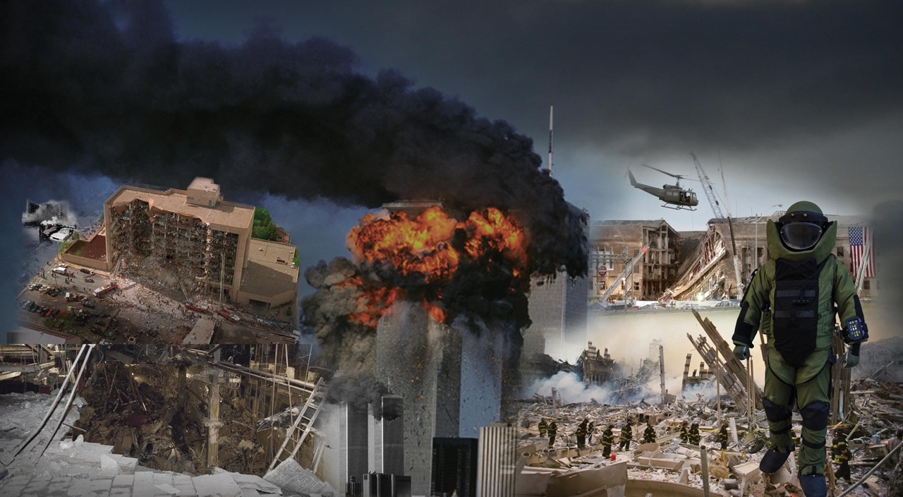 Showroom wall decal graphic, terrorism on domestic soil theme