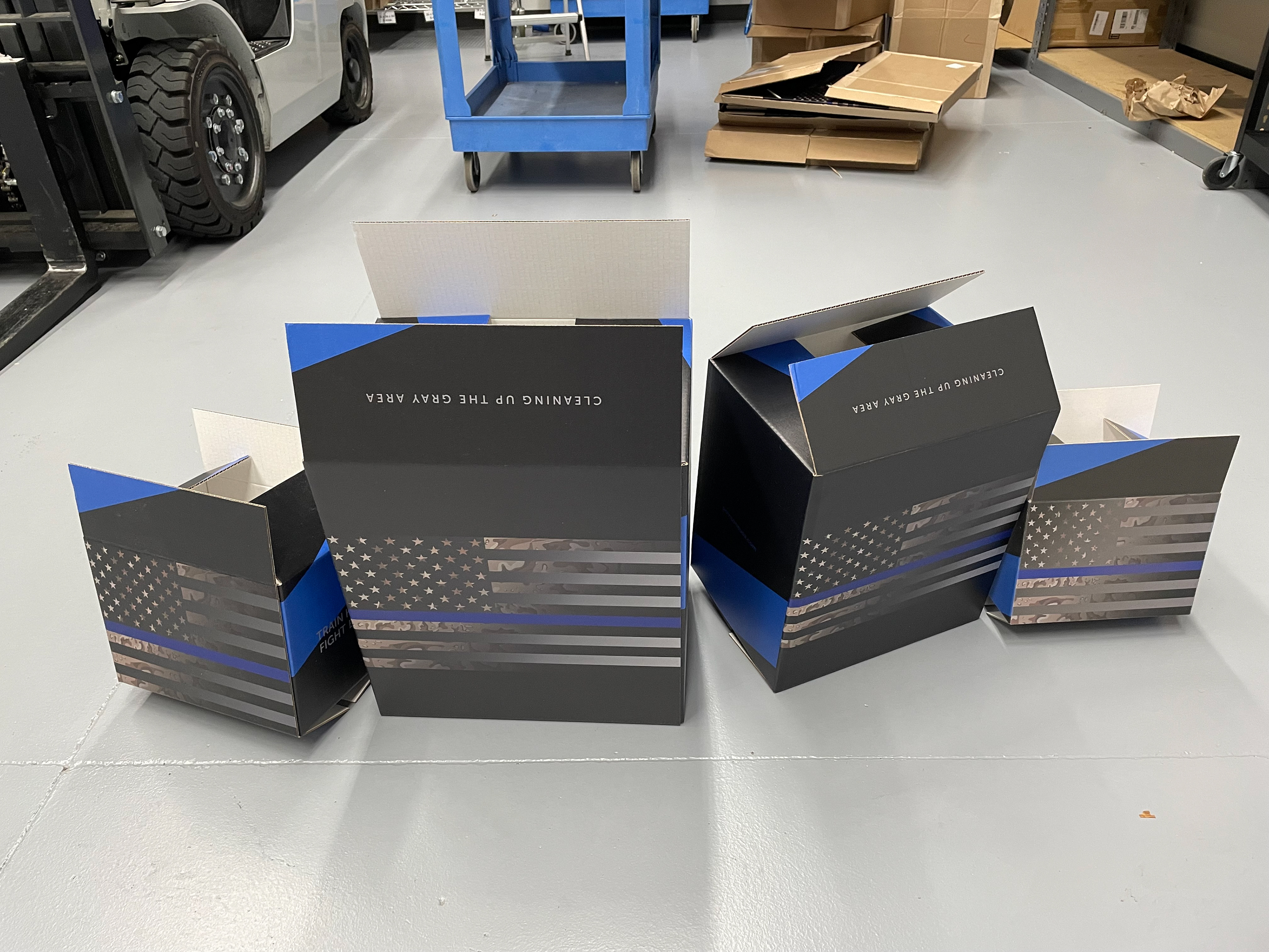 Product boxes in various sizes, customized for the intended products